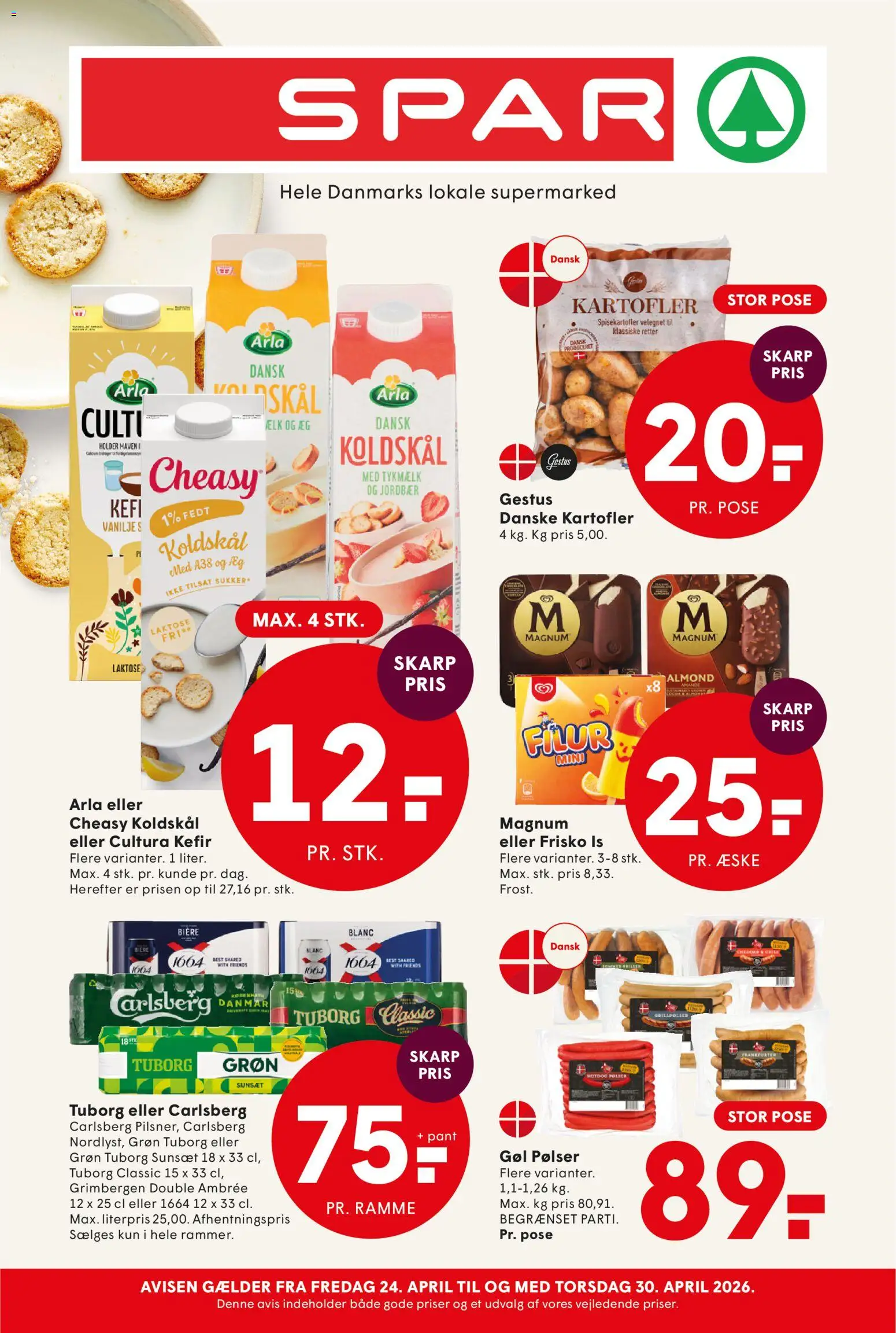 Spar tilbudsavis – gyldig fra 24.04.2026 | Side: 1 | Produkter: Æg, Koldskål, Kartofler, Vanilje
