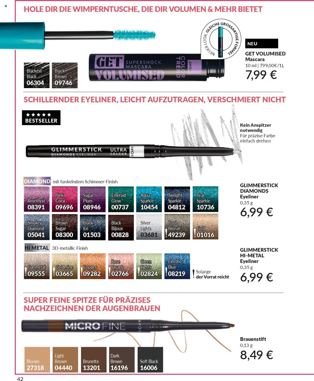 AVON Katalog Oktober 2025 – gültig ab 01.10.2025 | Seite: 44 | Produkte: Coral, Eyeliner, Mascara, Anspitzer