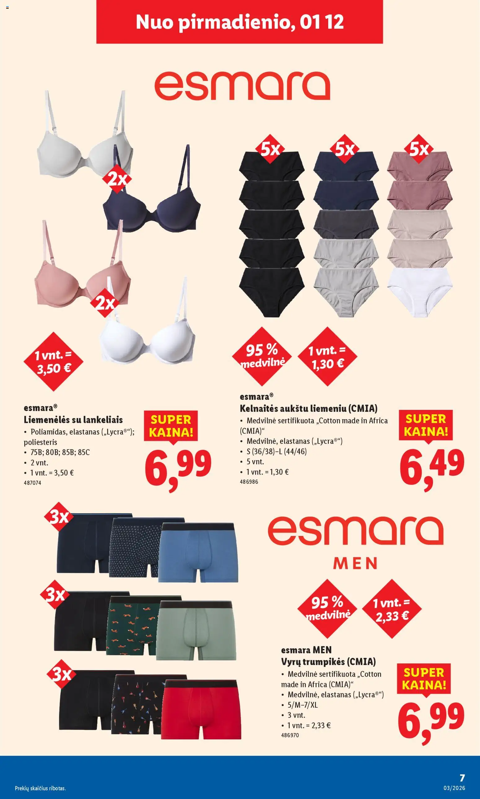 LIDL akcijos nuo 12.01.2026 | Puslapis: 7 | Prekių: Kelnaitės, Trumpikės