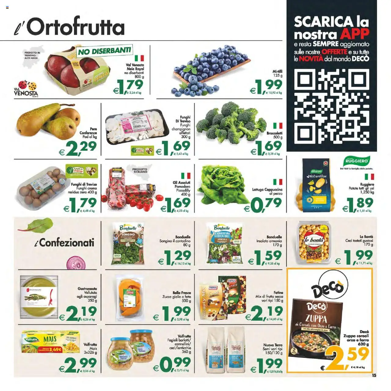 Volantino Decò del 14.10.2025 | Pagina: 15 | Prodotti: Patate, Frutta, Asparagi, Mais