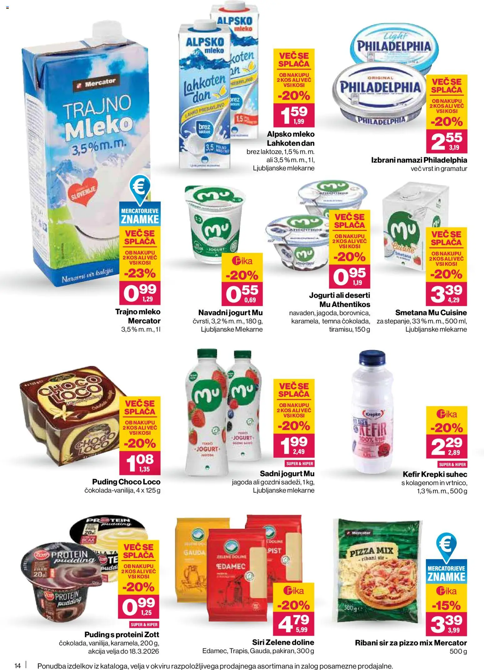 Novi Mercator katalog ponudbe – veljaven od 05.03.2026 | Stran: 14 | Izdelki: Puding, Kos, Sir, Jogurt
