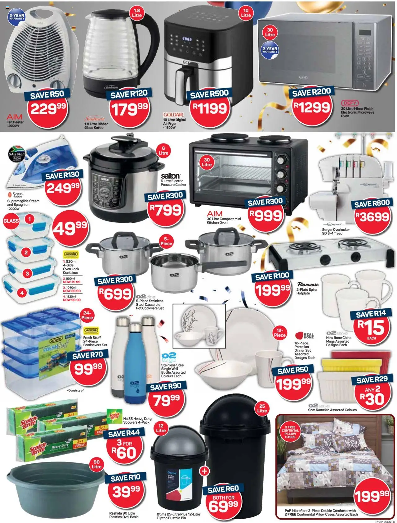 Pick n Pay Inland provinces - Hyper Birthday Specials │ valid from 23.06.2025 | Page: 13 | Products: Oven, Fan heater, Pillow, Basin