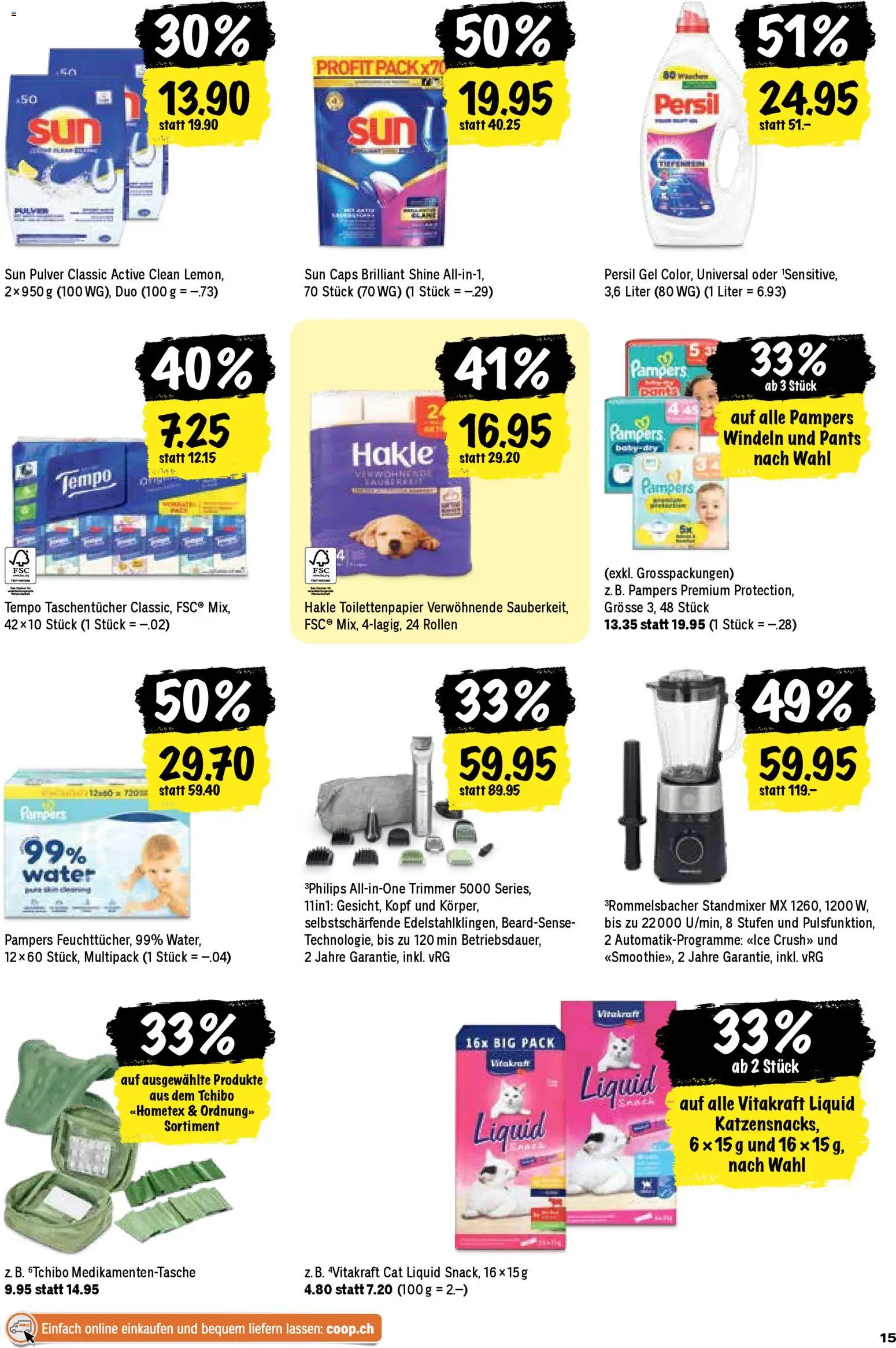Coop aktionen – gültig ab 09.04.2026 | Seite: 15 | Produkte: Pulver, Pampers, Philips, Toilettenpapier
