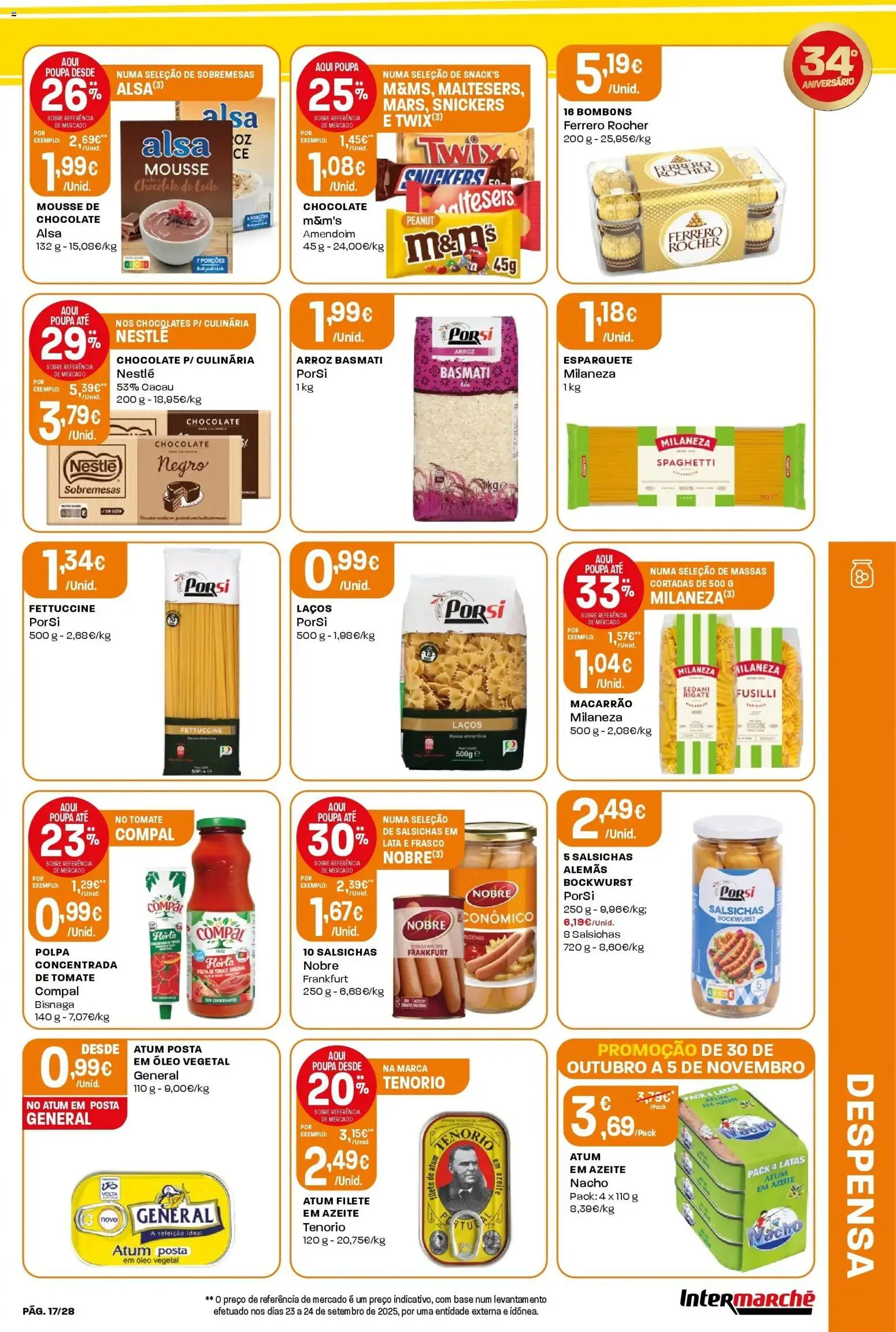 Intermarché - Aniversário à la poupança. │ válido de 30.10.2025 | Página: 17 | Produtos: Atum, Leite, Óleo, Macarrão