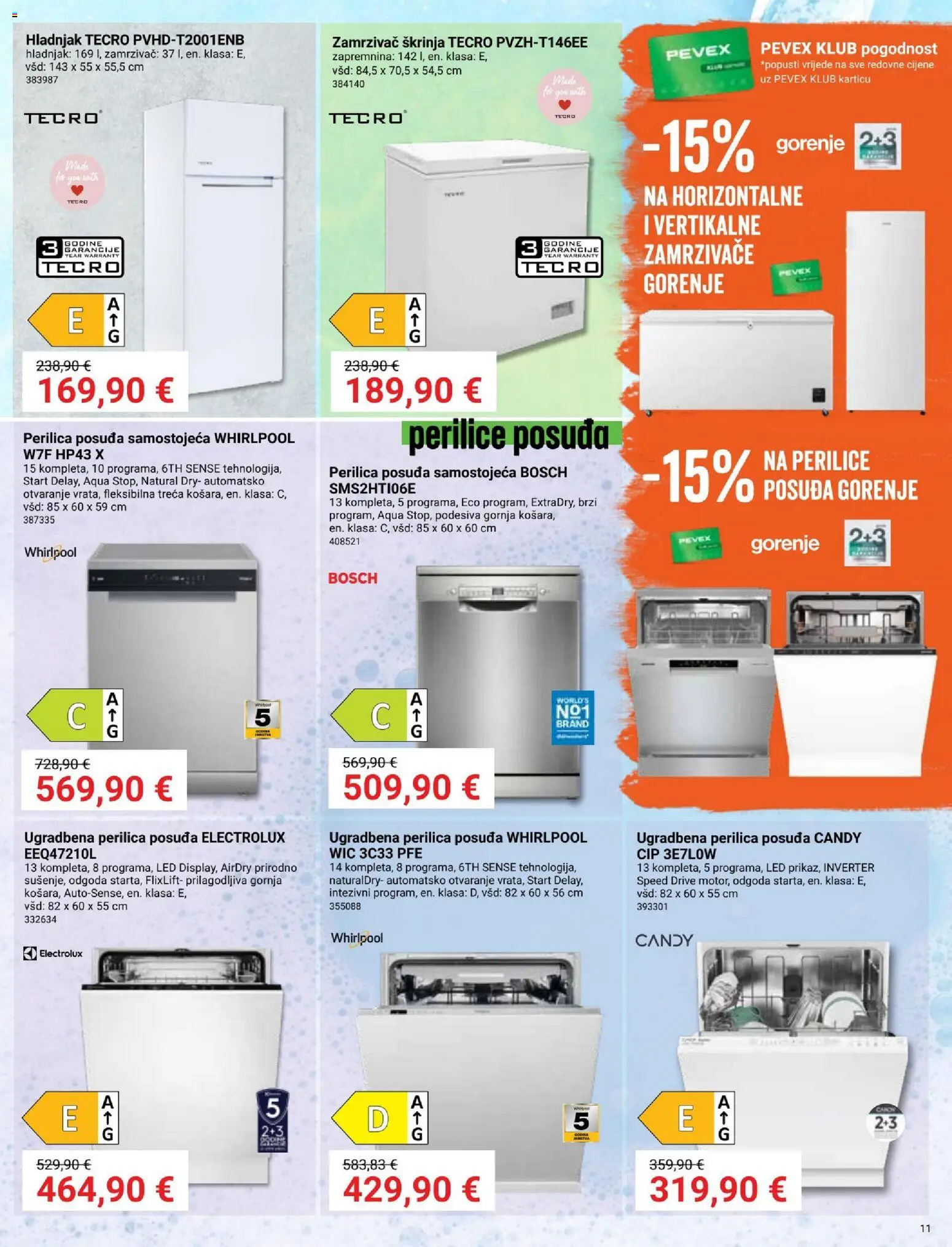 Pevex katalog | vrijedi od 05.03.2026 | Stranica: 11 | Proizvodi: Perilica posuđa, Hladnjak, Zamrzivač