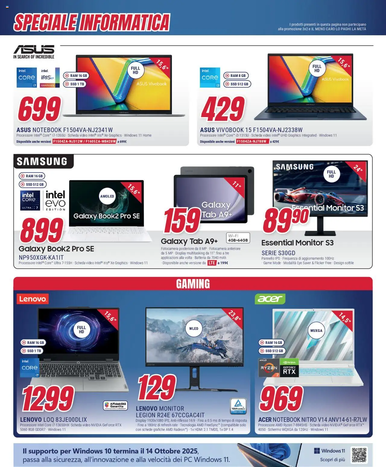 Volantino Trony del 03.07.2025 | Pagina: 35 | Prodotti: Monitor, Video, Batteria, Samsung