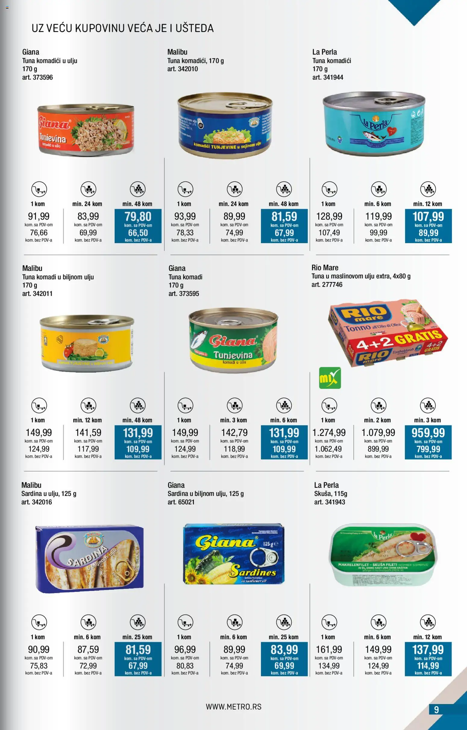 Metro katalog - važi od 02.01.2026 | Strana: 9 | Proizvode: Skuša, Rio mare, Sardina