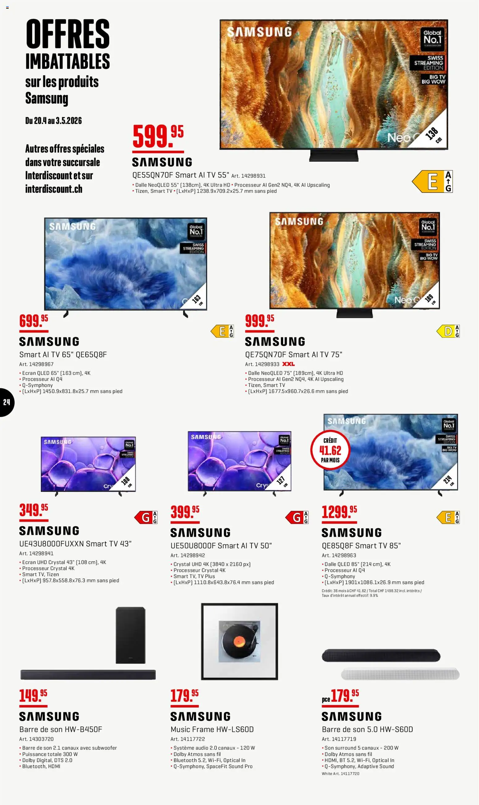 Interdiscount aktionen 20% de rabais FR – gültig ab 27.04.2026 | Seite: 24 | Produkte: Audio, TV, Samsung