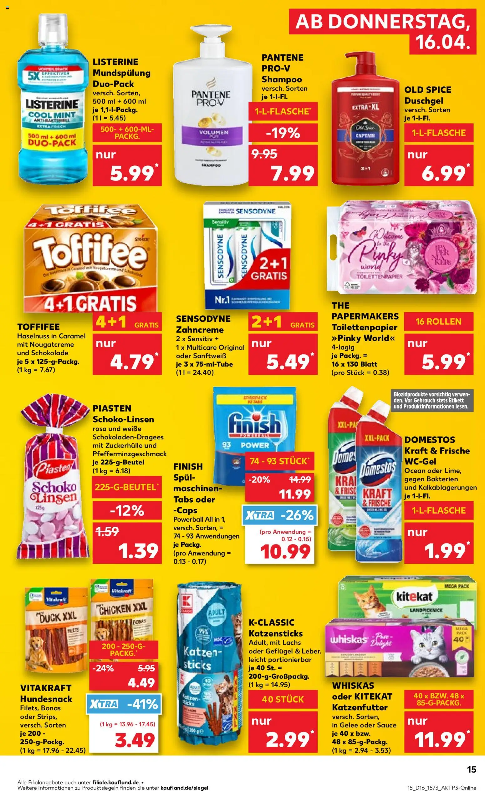 Kaufland Prospekt Jena	 – gültig ab 16.04.2026 | Seite: 15 | Produkte: Katzenfutter, Shampoo, Lachs, Shower Gel