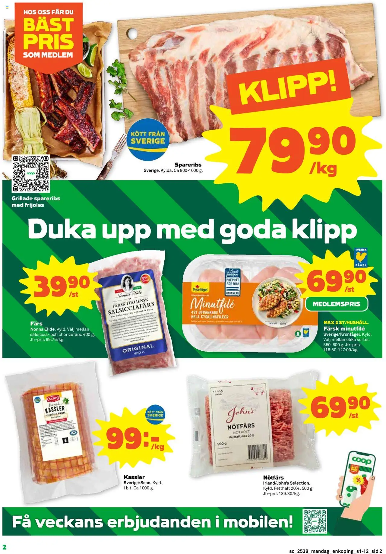 Stora Coop reklamblad aktuell från 15.09.2025 | Sida: 2 | Produkter: Kassler, Nötfärs, Soja, Nötkött