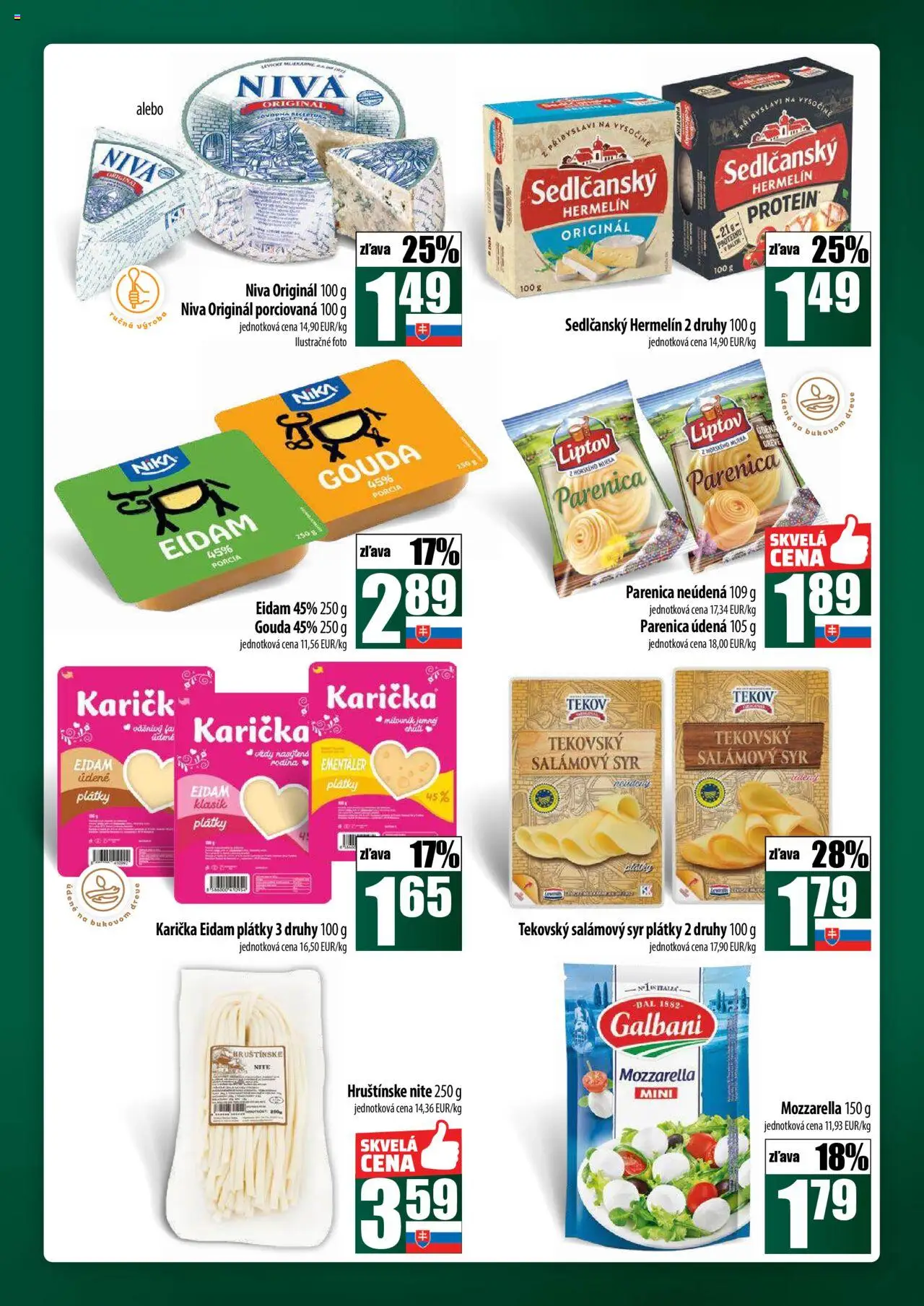 COOP Jednota široká ponuka │ platný od 31.07.2025 | Strana: 21 | Produkty: Syr, Gouda, Eidam, Mozzarella