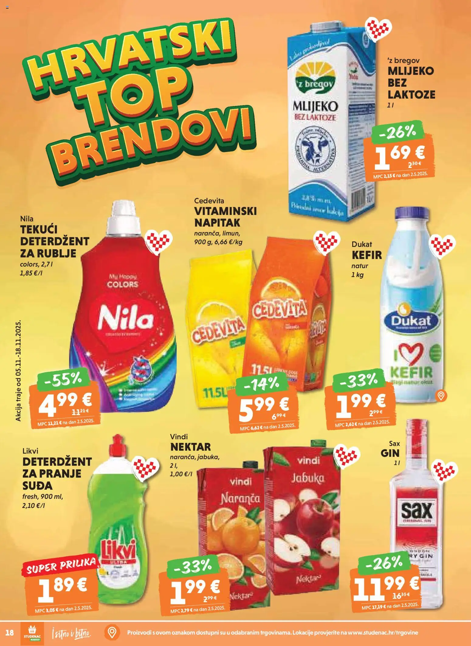 Studenac katalog | vrijedi od 12.11.2025 | Stranica: 18 | Proizvodi: Mlijeko, Deterdžent, Nila, Cedevita