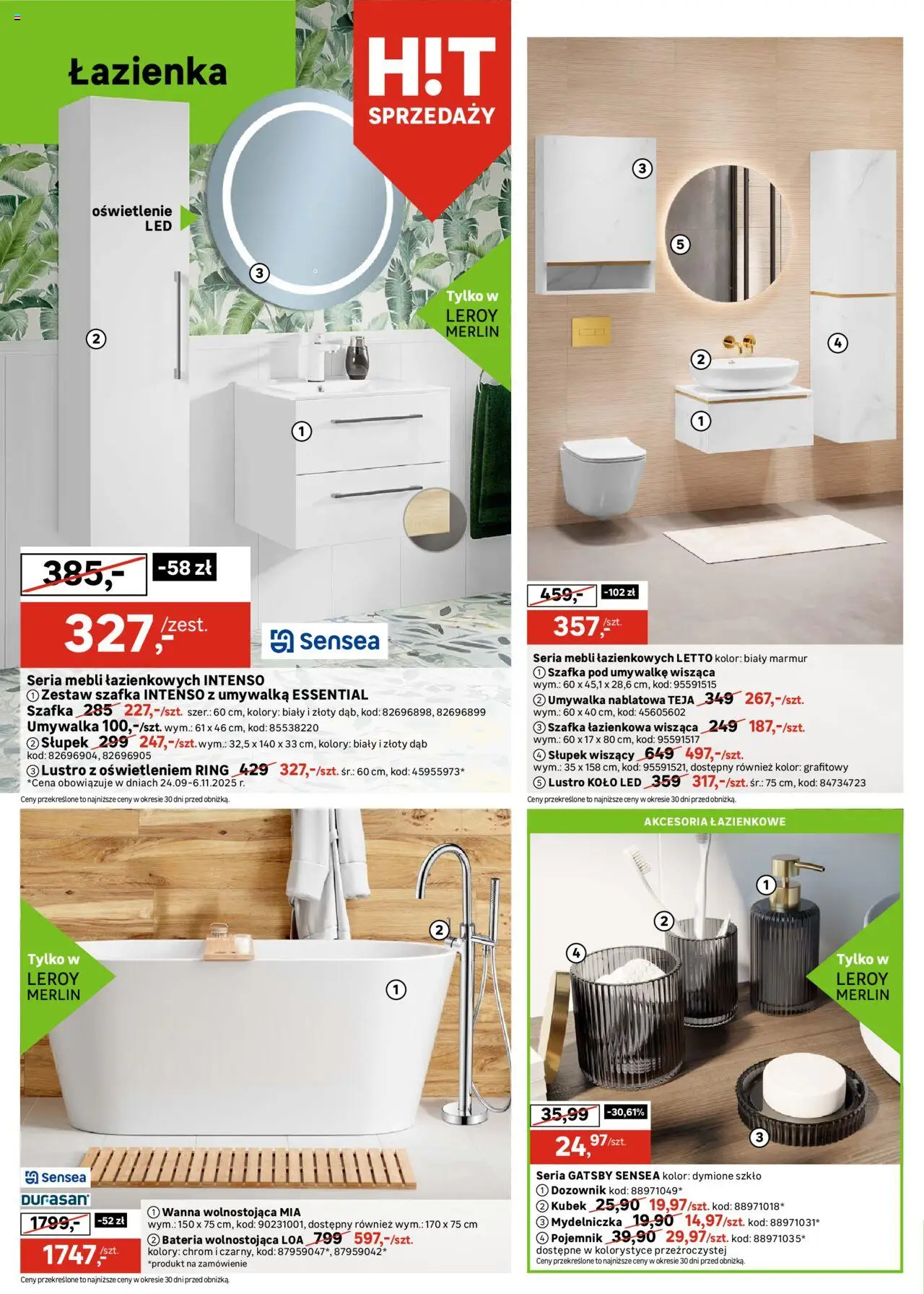 Leroy Merlin Gazetka od 15.10.2025 | Strona: 2 | Produkty: Umywalka, Bateria, Lustro, Szafka łazienkowa
