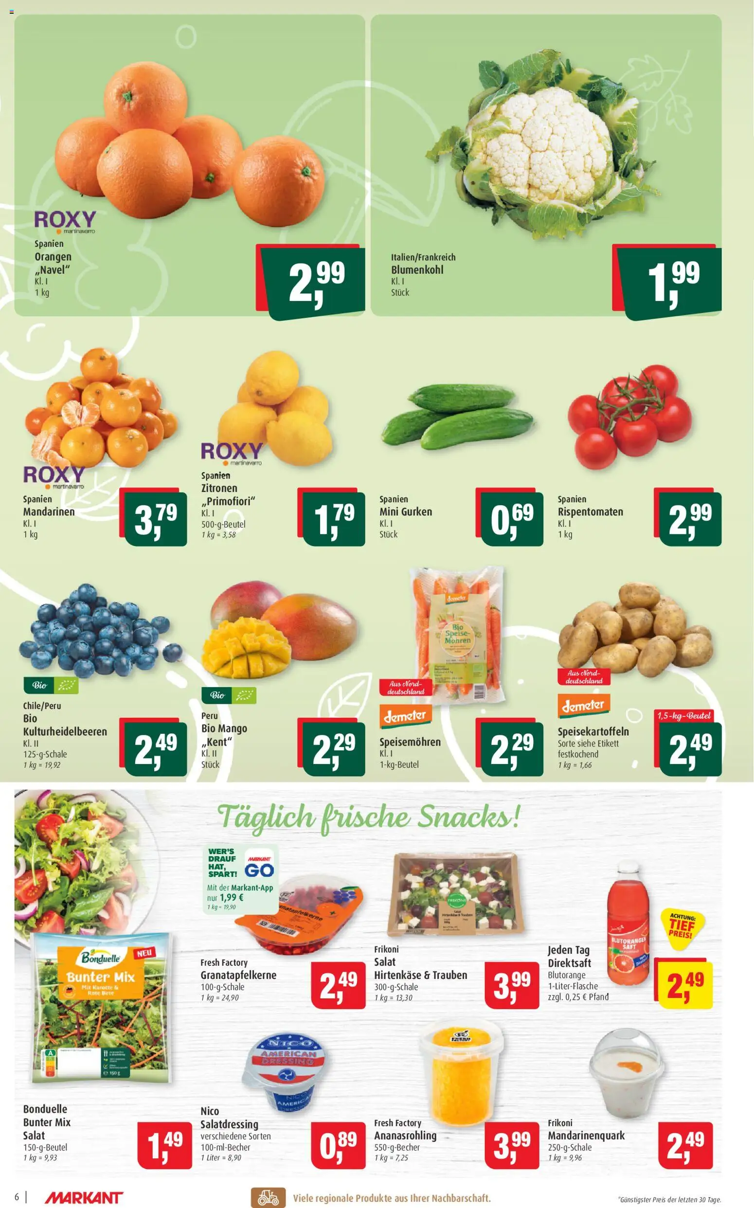 Markant Prospekt – gültig ab 02.03.2026 | Seite: 6 | Produkte: Trauben, Mohren, Blumenkohl, Saft