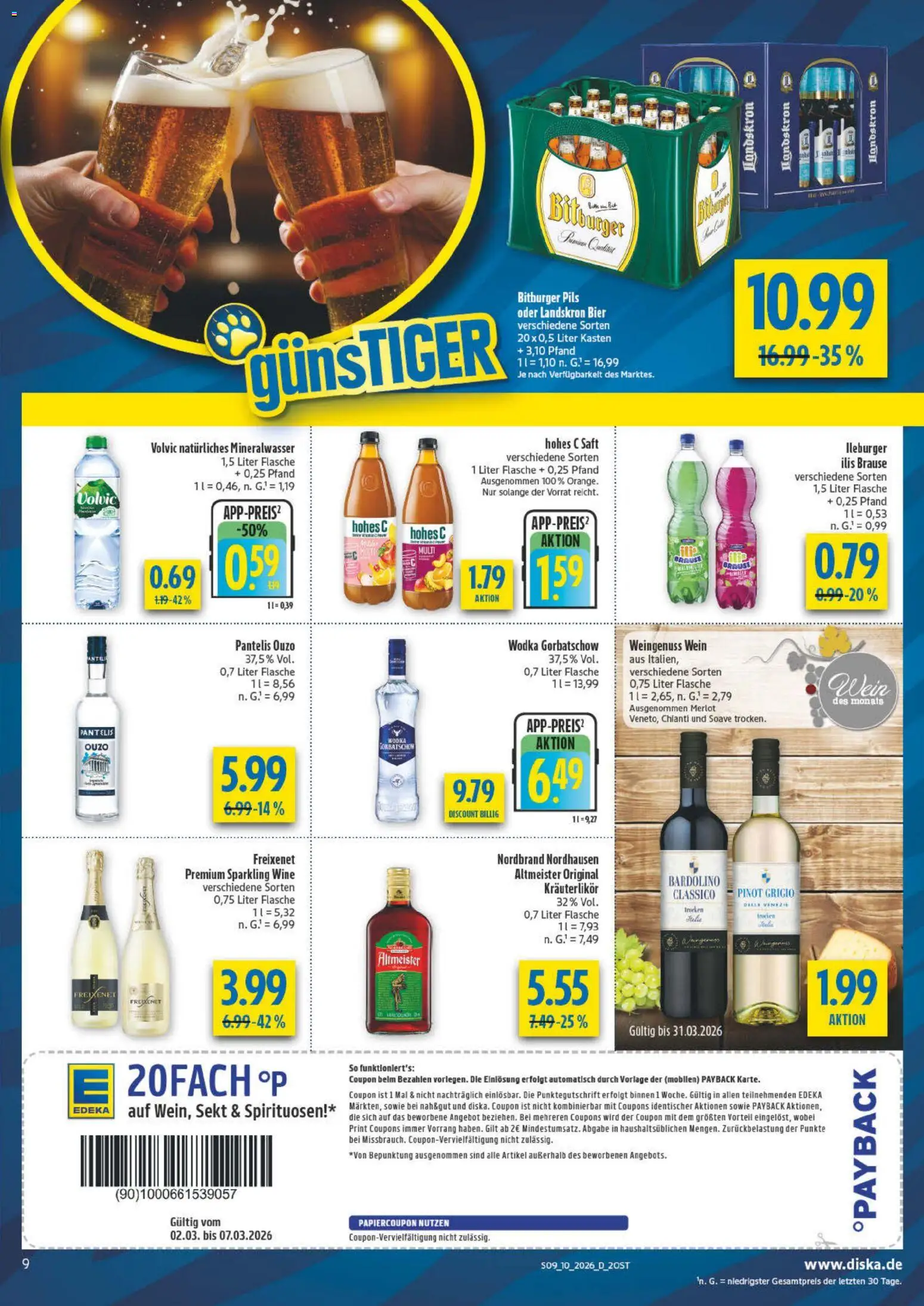 AEZ Prospekt 	 – gültig ab 02.03.2026 | Seite: 9 | Produkte: Bier, Mineralwasser, Wein, Volvic