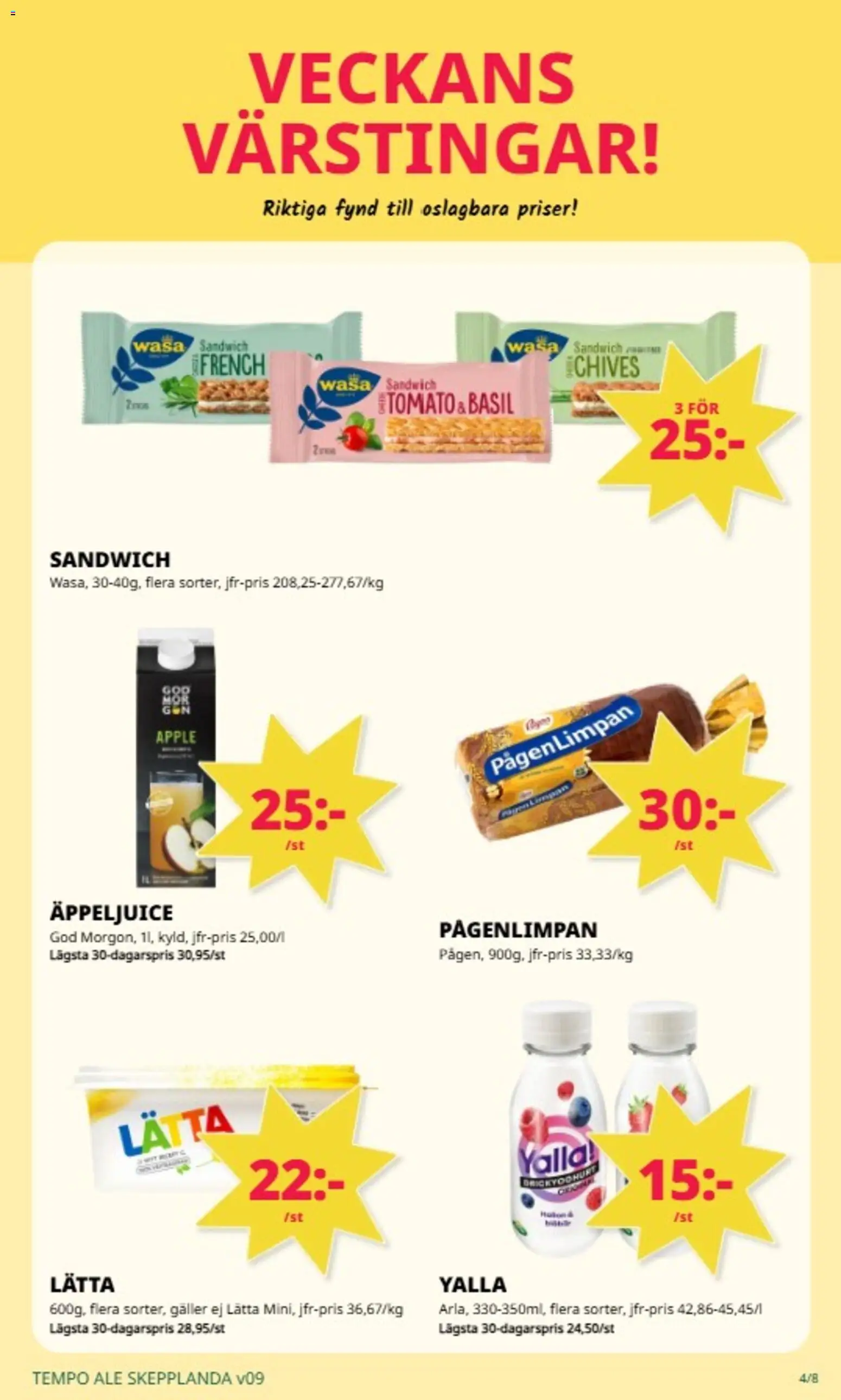 Tempo reklamblad aktuell från 23.02.2026 | Sida: 4 | Produkter: Sandwich, Galler, Äpple