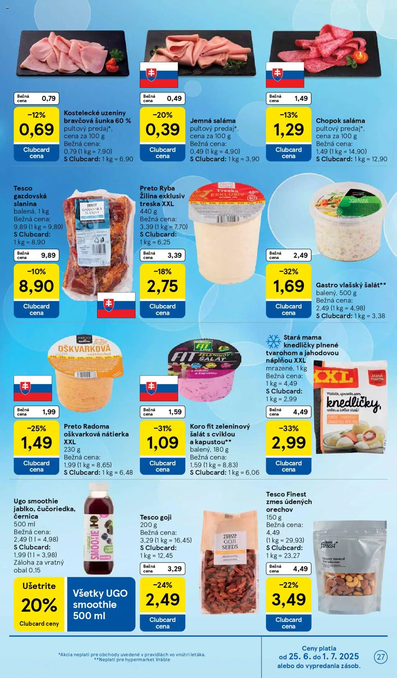 Tesco Hypermarket - leták │ platný od 25.06.2025 | Strana: 27 | Produkty: Šunka, Slanina, Šalát, Treska