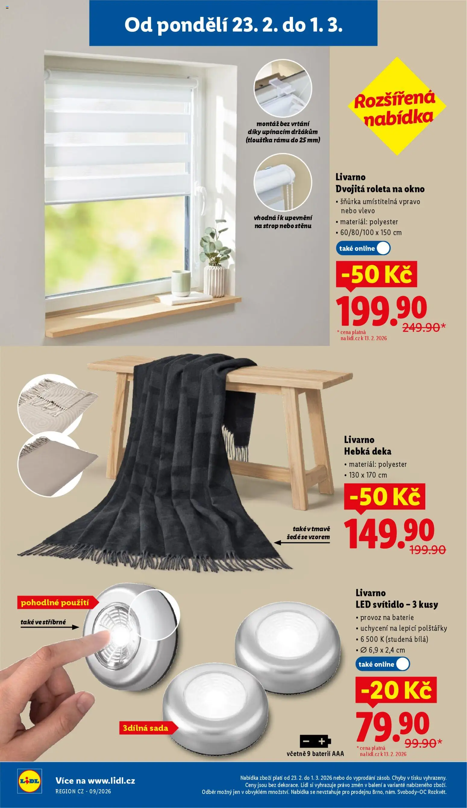 Lidl leták - Spotřební zboží od 23.02.2026 | Strana: 6 | Produkty: Polštářky, Roleta, Deka, LED