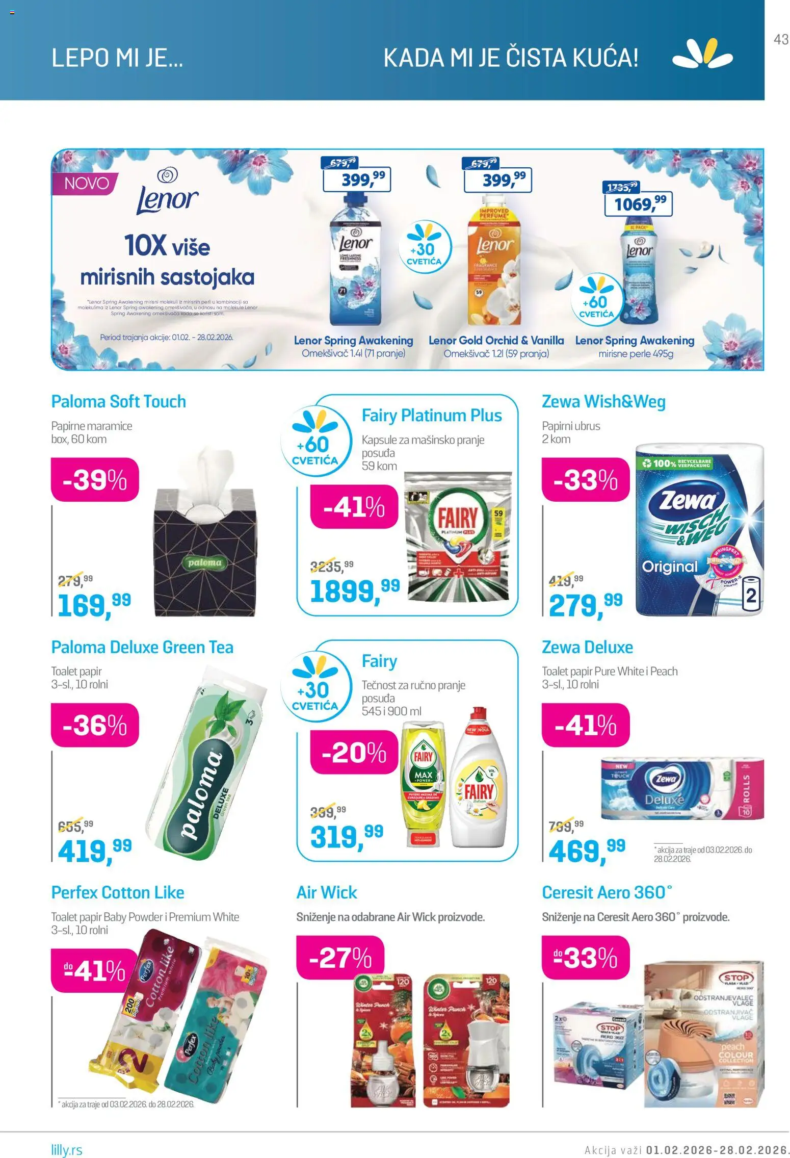Lilly drogerie katalog - važi od 01.02.2026 | Strana: 43 | Proizvode: Toalet papir, Kapsule, Air wick, Ubrus
