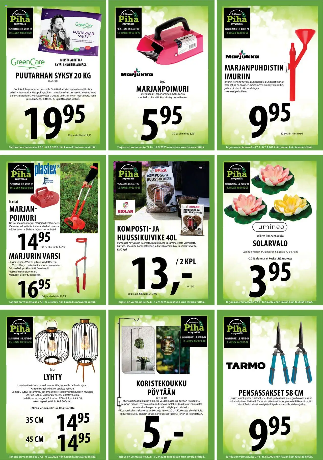  | Sivu: 20 | Tuotteet: Lamppu, Komposti, Voi, Lannoite