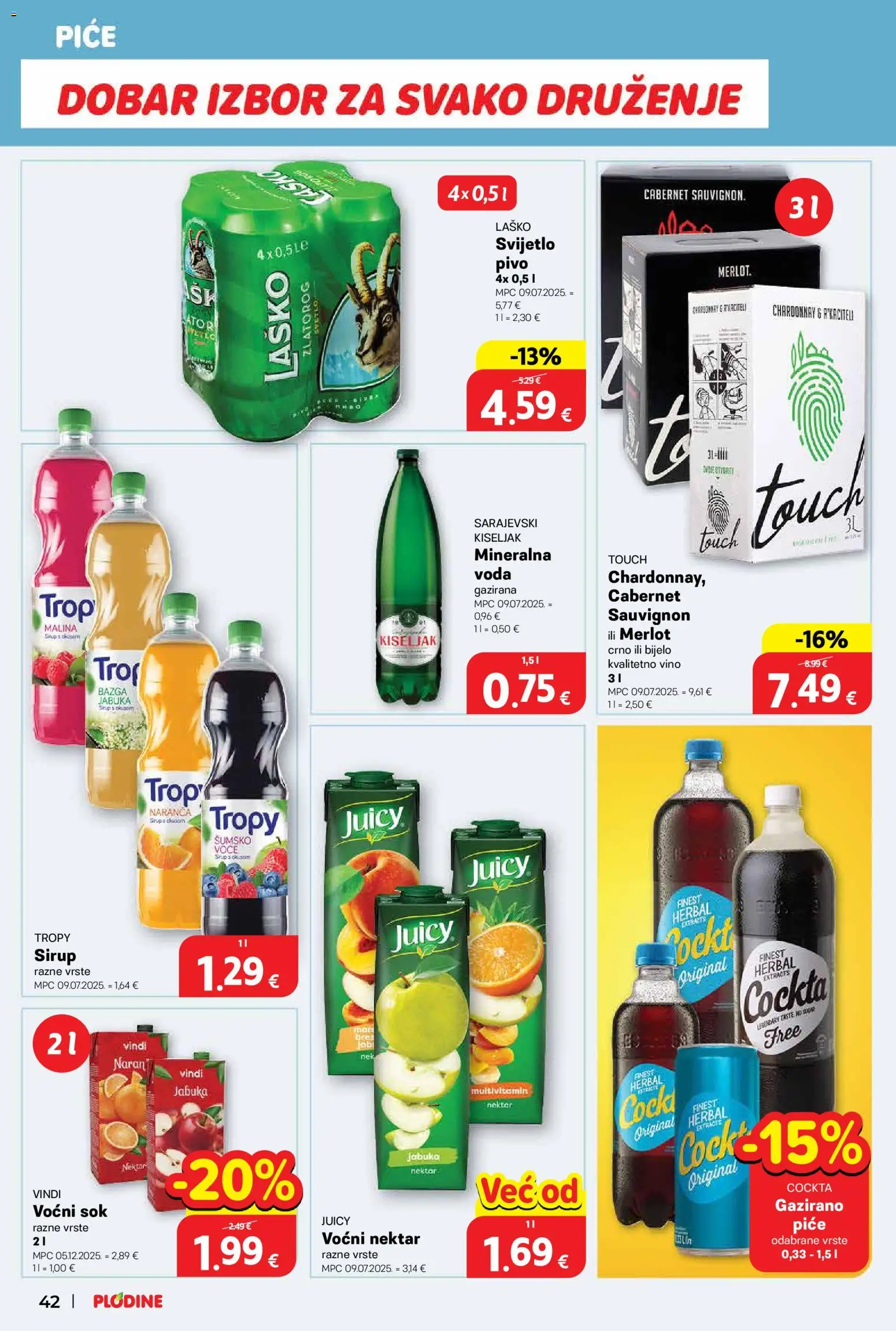 Plodine katalog | vrijedi od 18.03.2026 | Stranica: 42 | Proizvodi: Sarajevski kiseljak, Laško, Voće, Jabuka