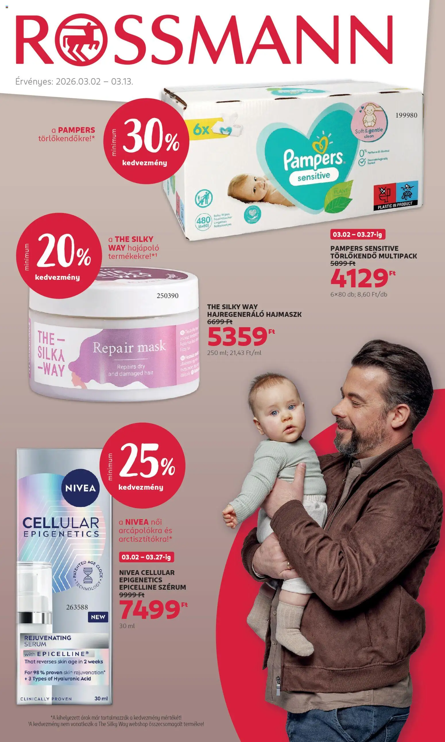 Rossmann akciós ujság - amely érvényes a következő dátumtól: 02.03.2026 | Oldal: 1 | Termékek: Pampers, Törlőkendő, Hajmaszk