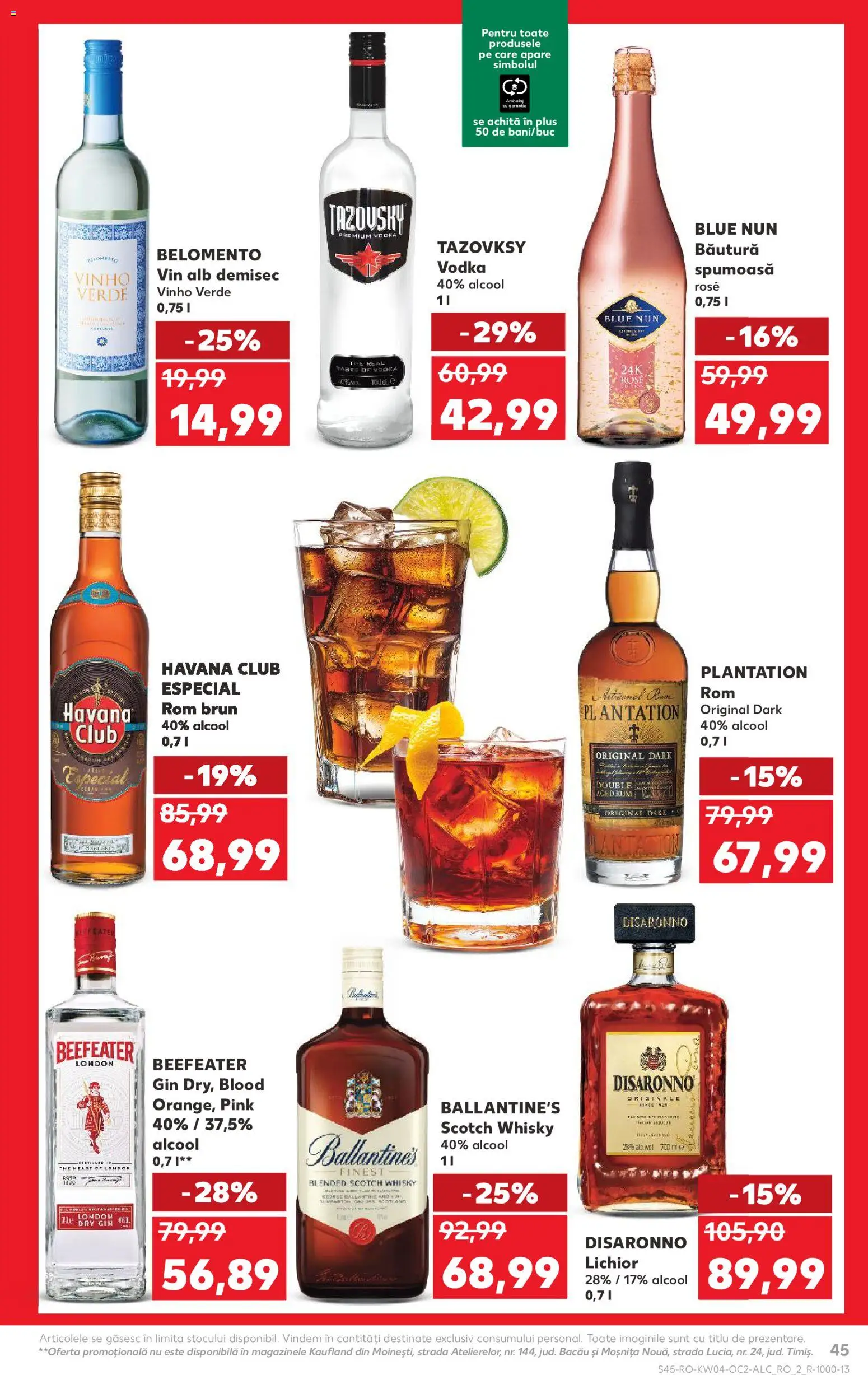 Kaufland RO akciós ujság - amely érvényes a következő dátumtól: 21.01.2026 | Oldal: 45 | Termékek: Rum, Gin, Vodka, Whisky