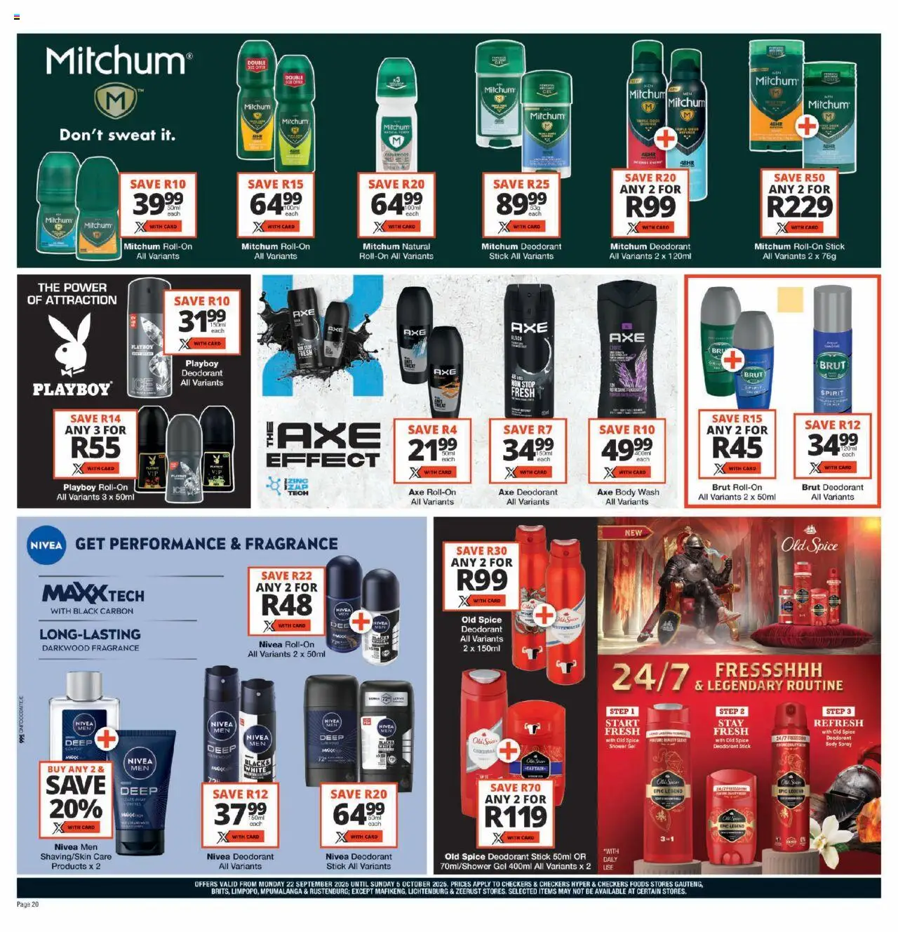 New Checkers catalogue – valid from 22.09.2025 | Page: 20 | Products: Body spray, Perfume, Deodorant, Body wash