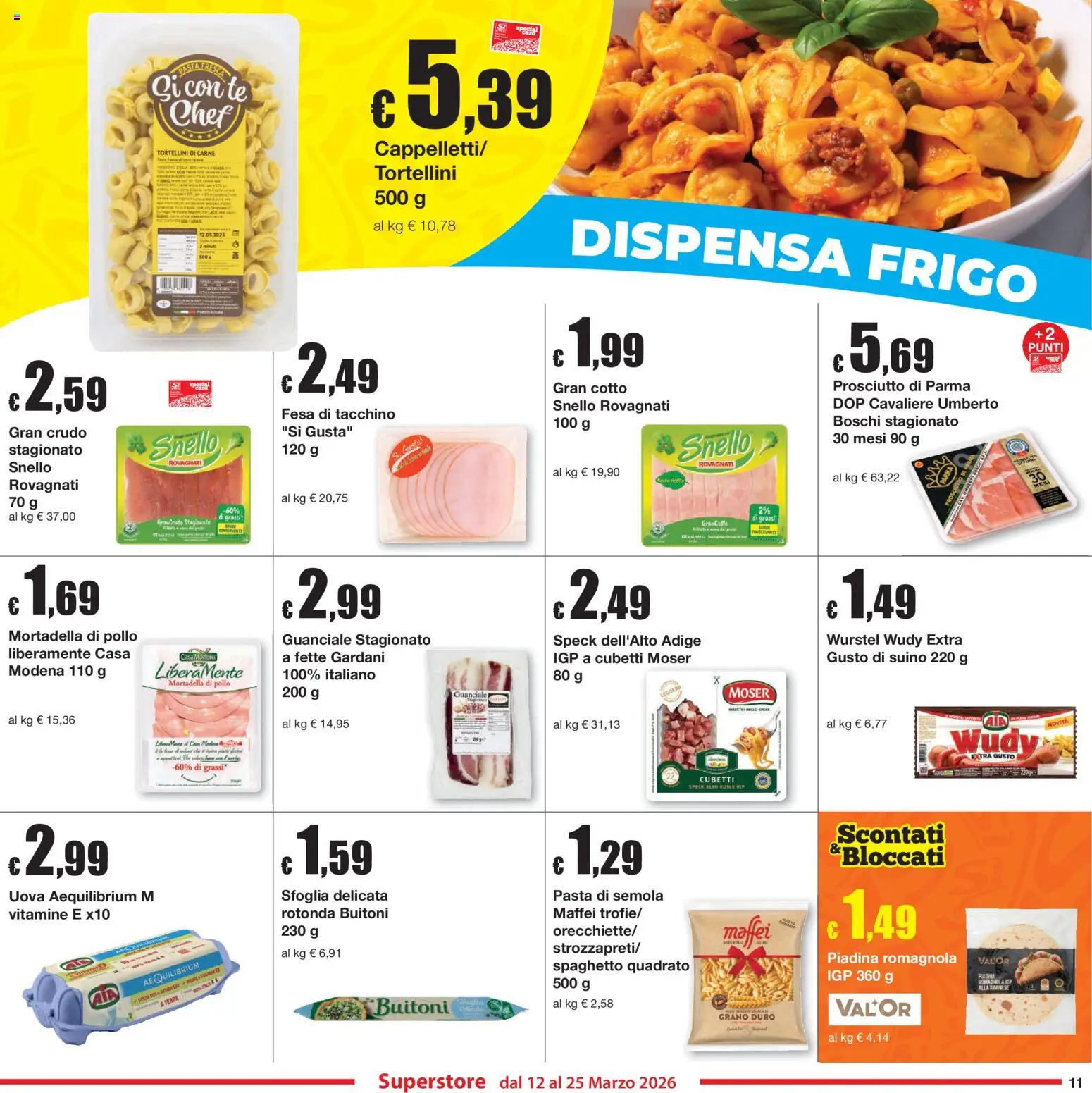 Volantino Sì con Te del 12.03.2026 | Pagina: 11 | Prodotti: Prosciutto di Parma, Pollo, Pasta, Wurstel