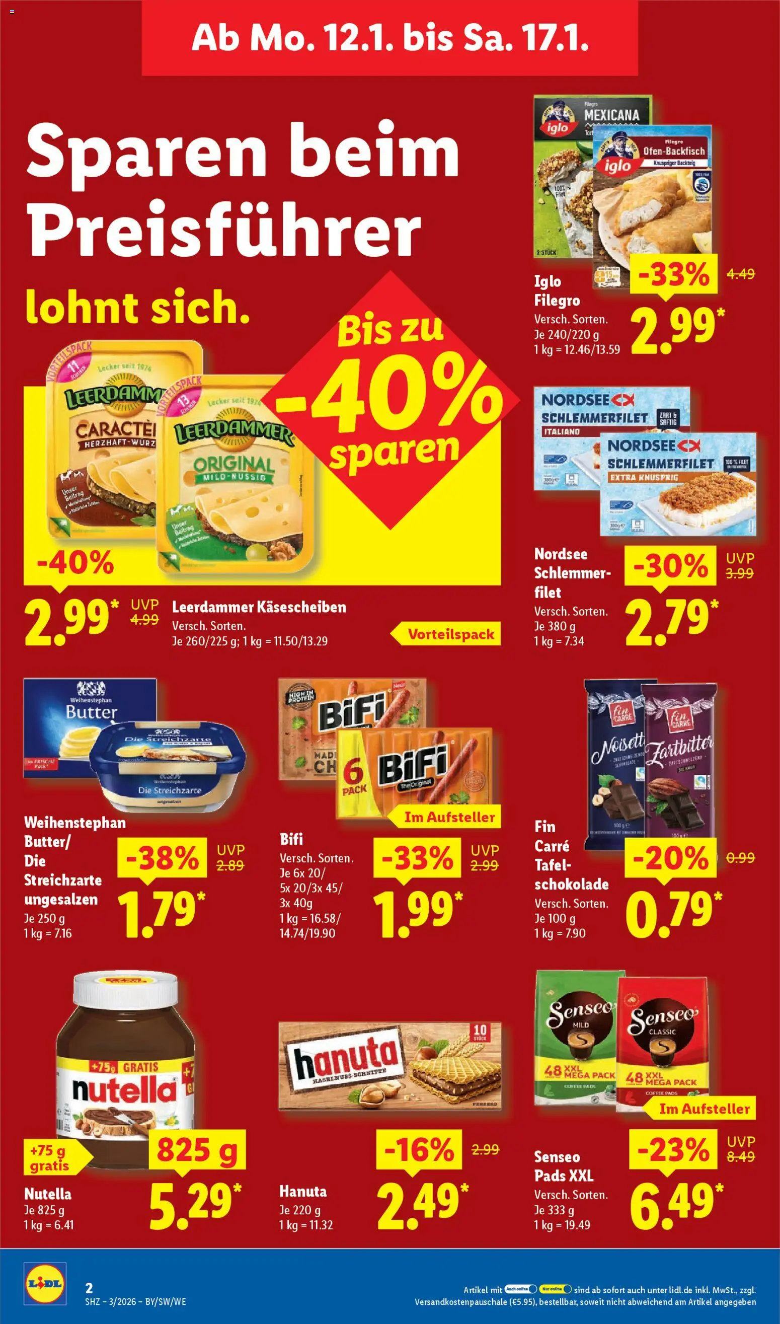 Lidl Prospekt Uffenheim – gültig ab 12.01.2026 | Seite: 2 | Produkte: Senseo, Butter, Schokolade, Leerdammer