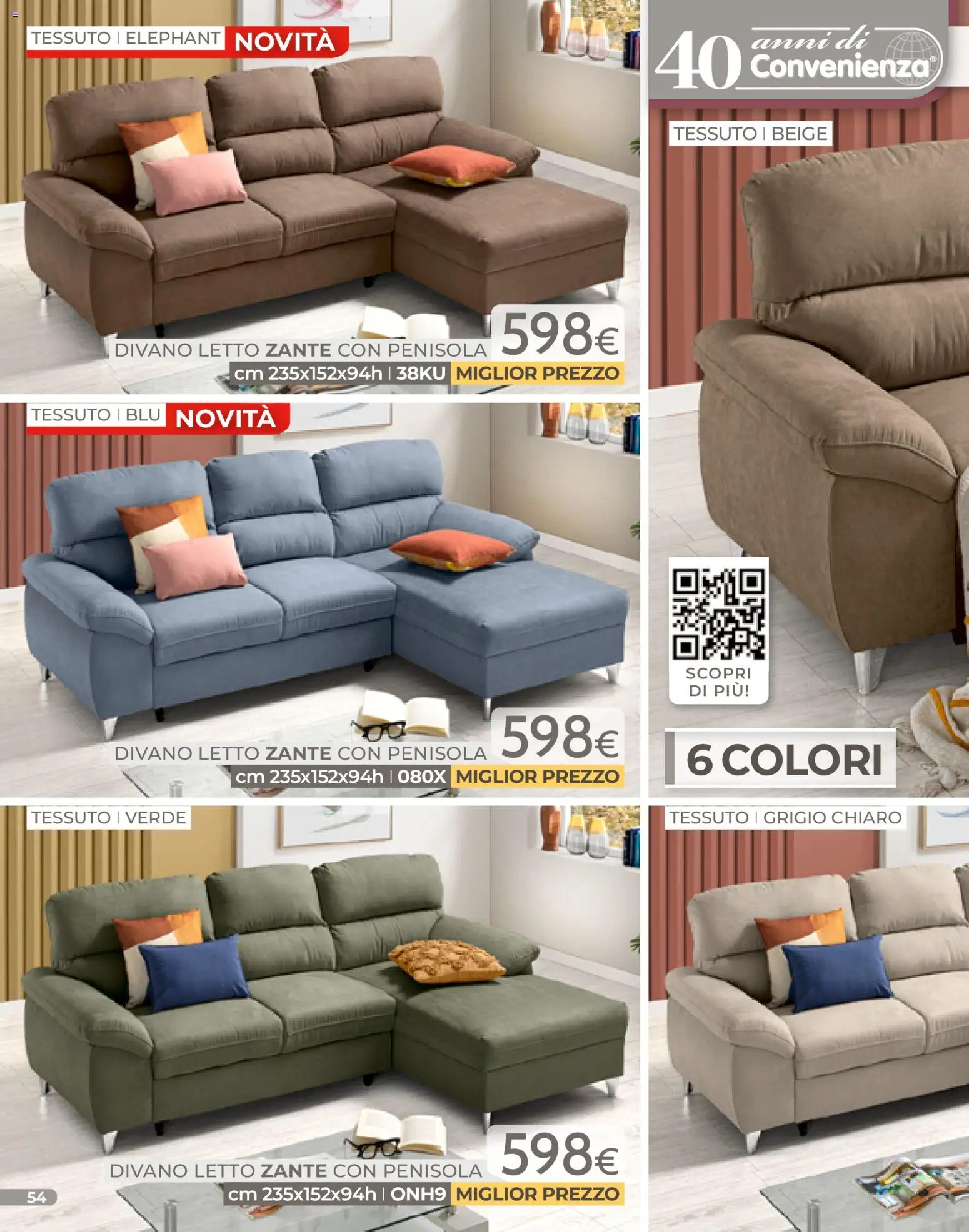 Volantino Mondo Convenienza del 04.01.2026 | Pagina: 54 | Prodotti: Divano letto, Letto, Divano