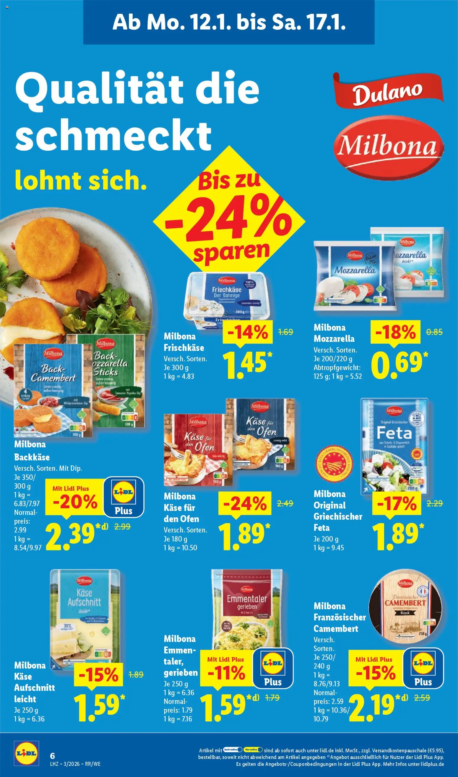 Lidl Prospekt Düsseldorf – gültig ab 12.01.2026 | Seite: 20 | Produkte: Ofen, Feta, Käse, Mozzarella
