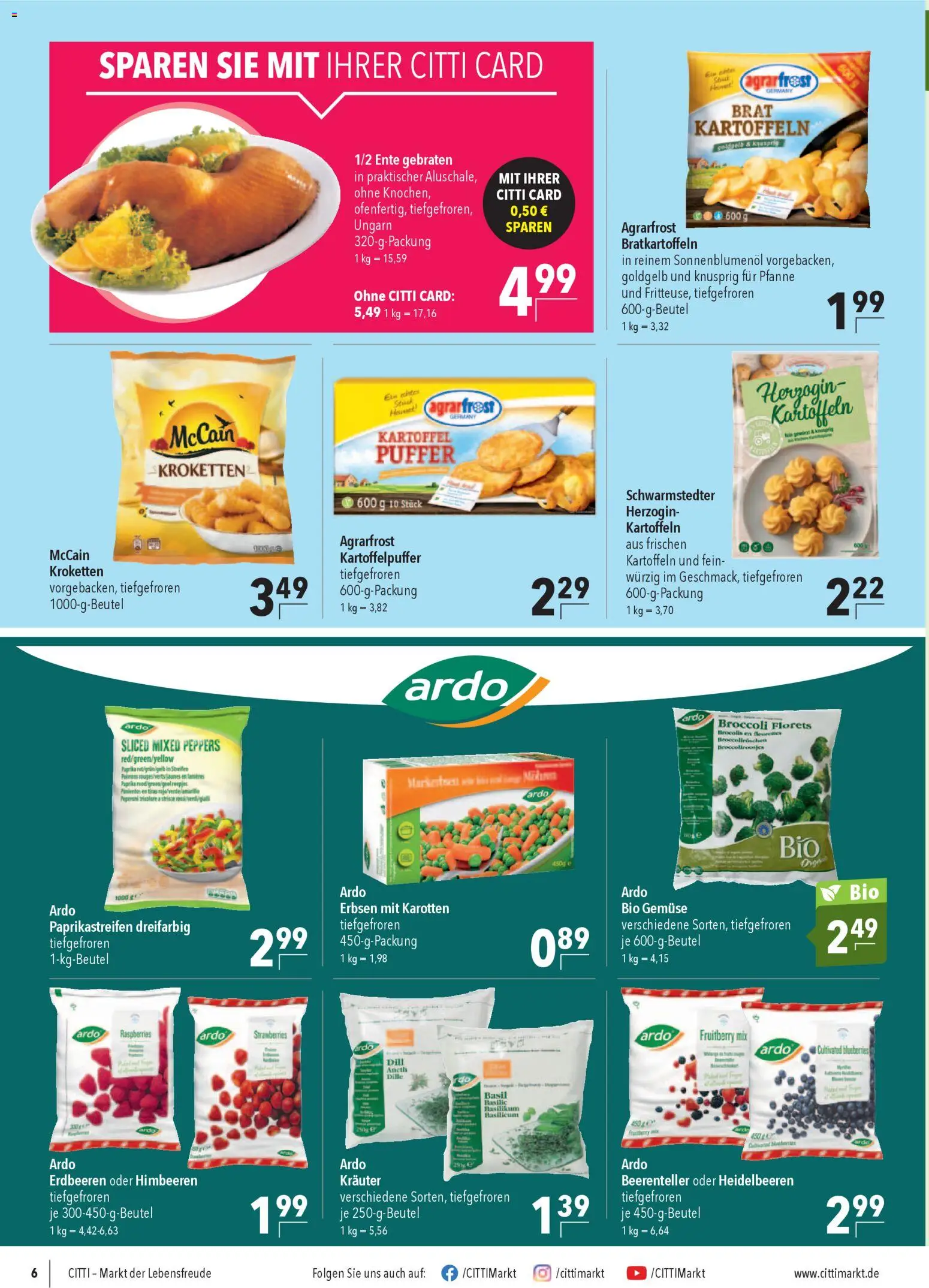 CITTI Markt Tiefkühlkost – gültig ab 04.03.2026 | Seite: 6 | Produkte: Himbeeren, McCain, Dill, Erdbeeren