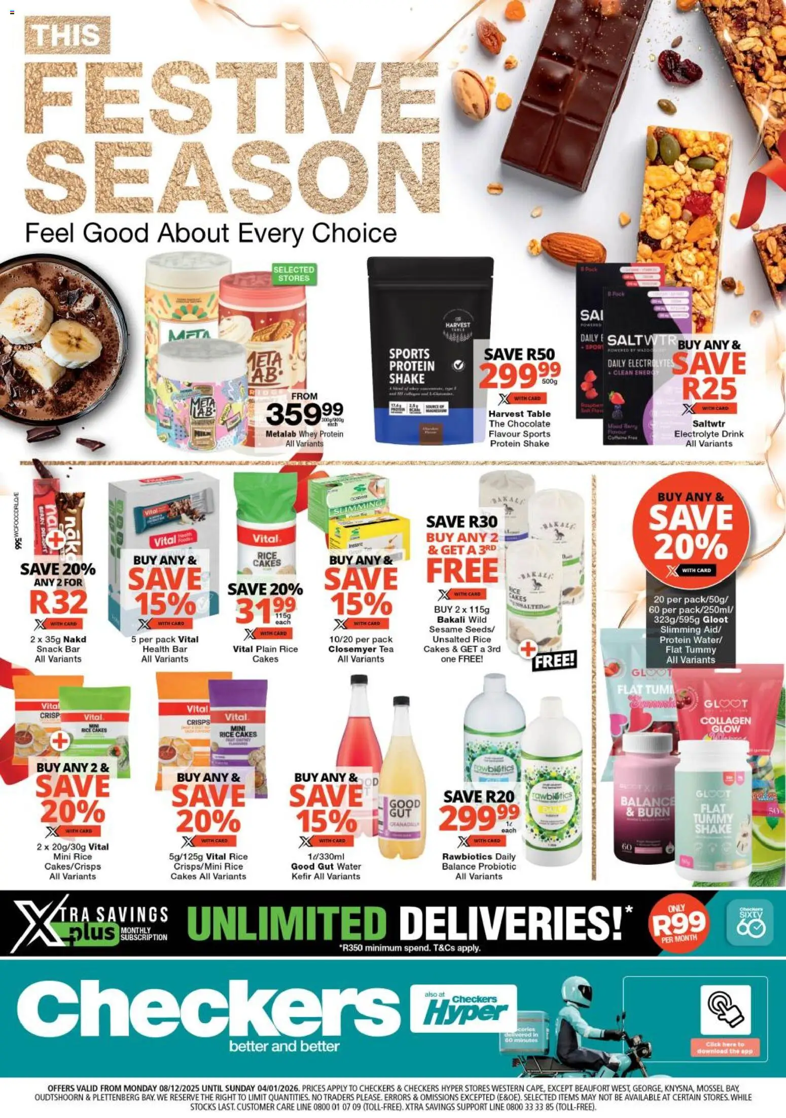 New Checkers catalogue – valid from 08.12.2025 | Page: 1 | Products: Table, Detergente líquido, Tea, Water