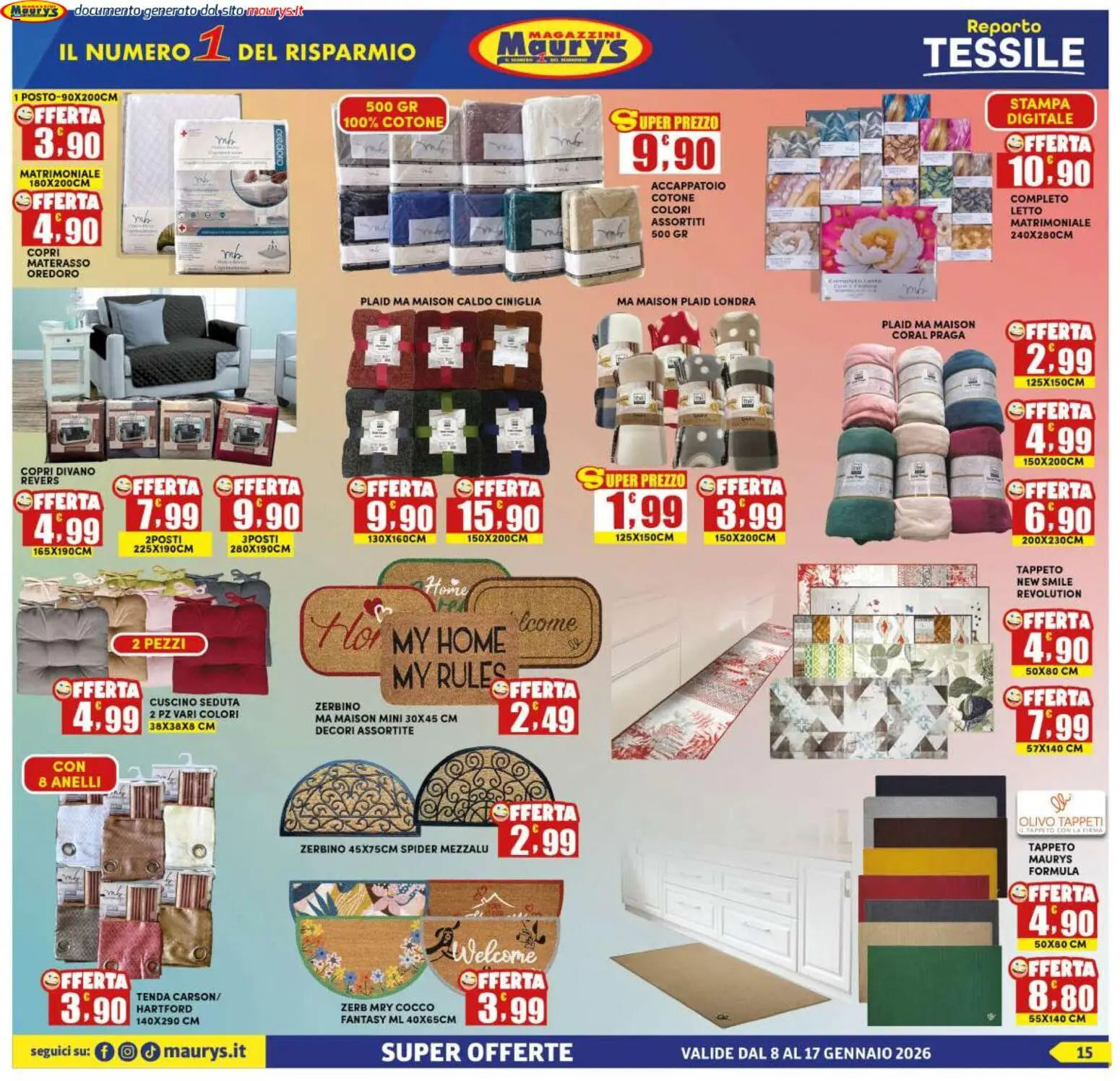 Volantino Maury's del 08.01.2026 | Pagina: 15 | Prodotti: Plaid, Cocco, Letto, Cuscino