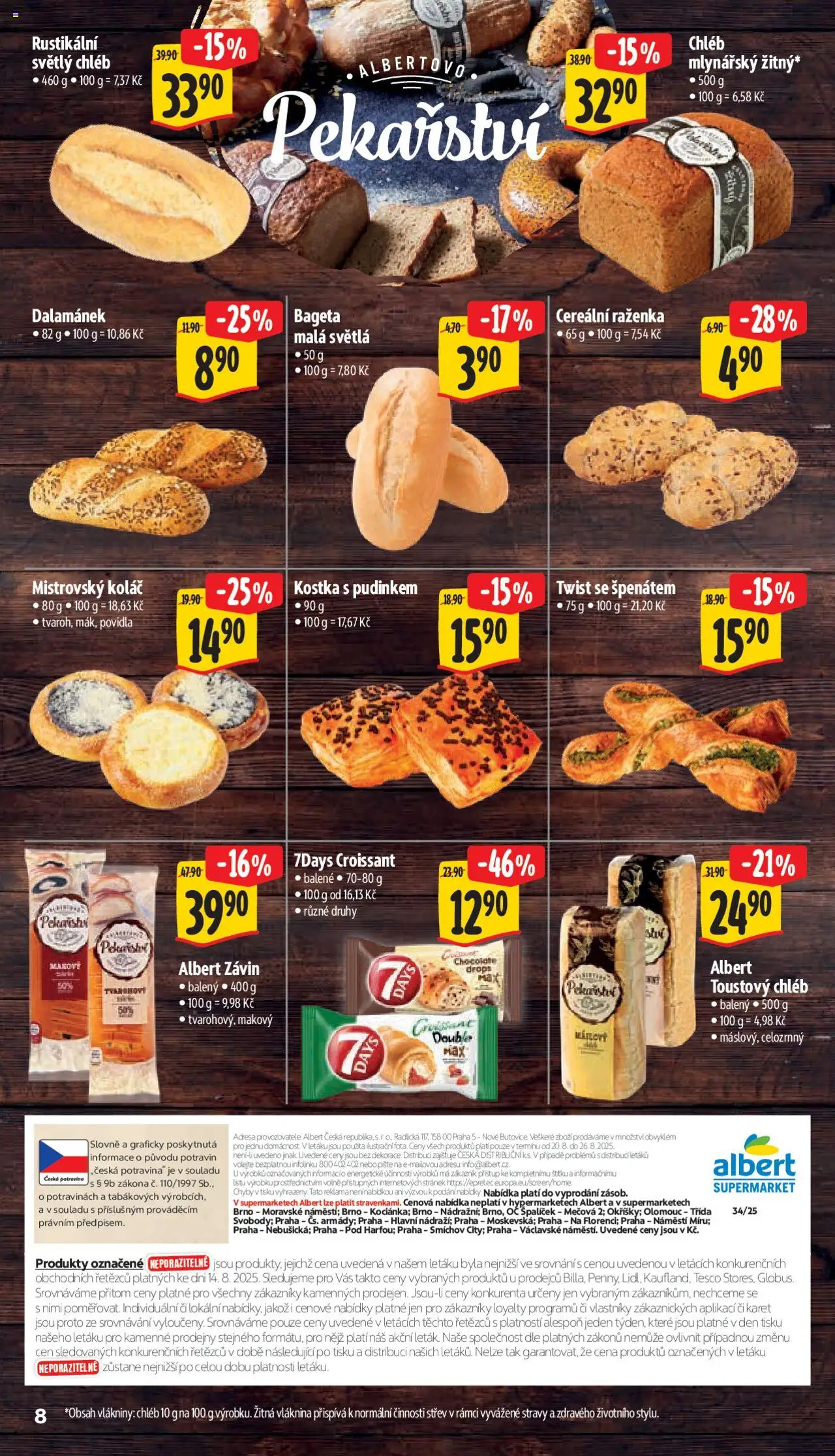 Albert leták - Supermarket od 20.08.2025 | Strana: 15 | Produkty: Chléb, Povidla, Bageta, Dalamánek