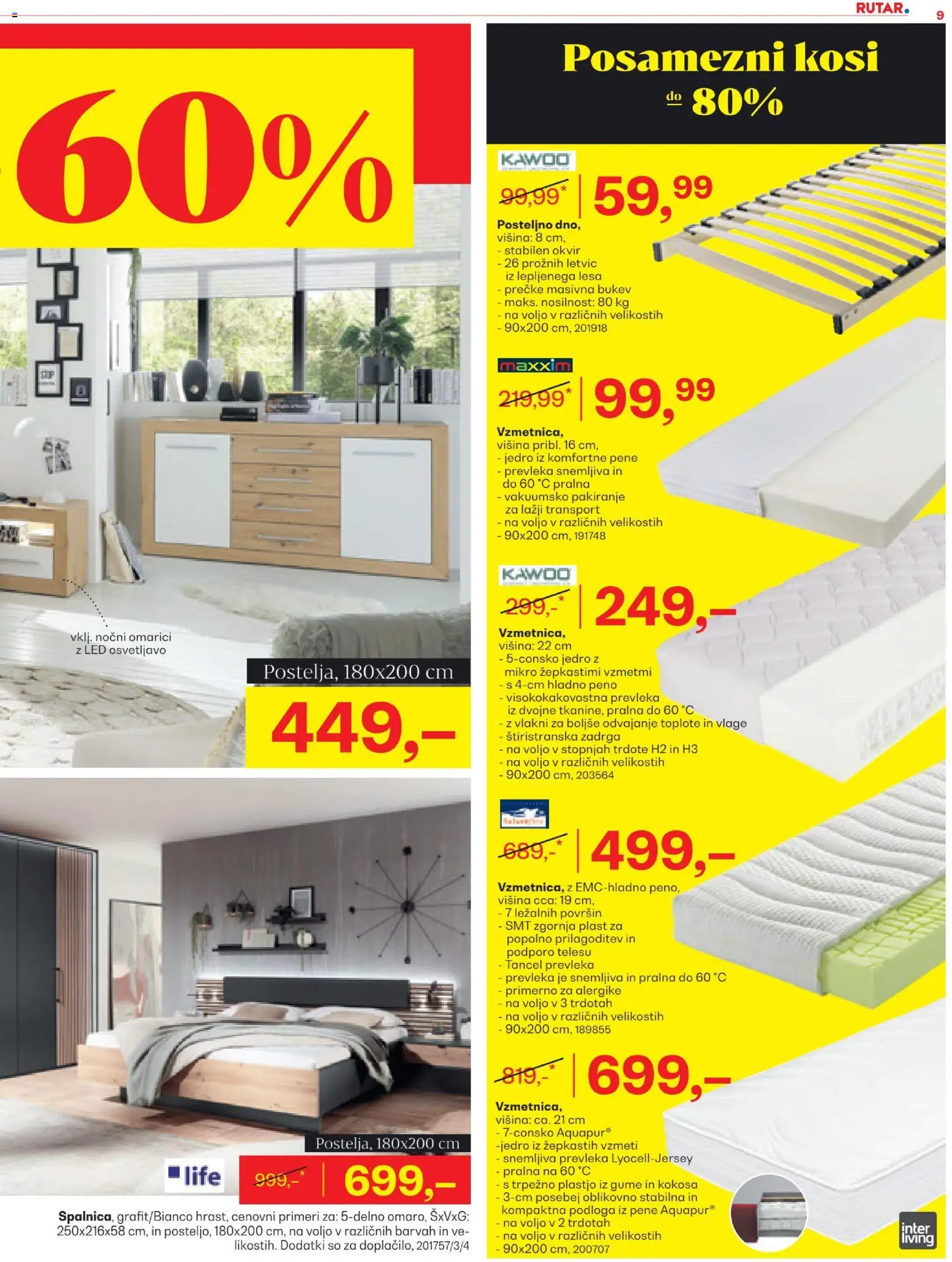 Novi Rutar katalog ponudbe – veljaven od 15.01.2026 | Stran: 9 | Izdelki: Okvir, Prevleka, Podloga