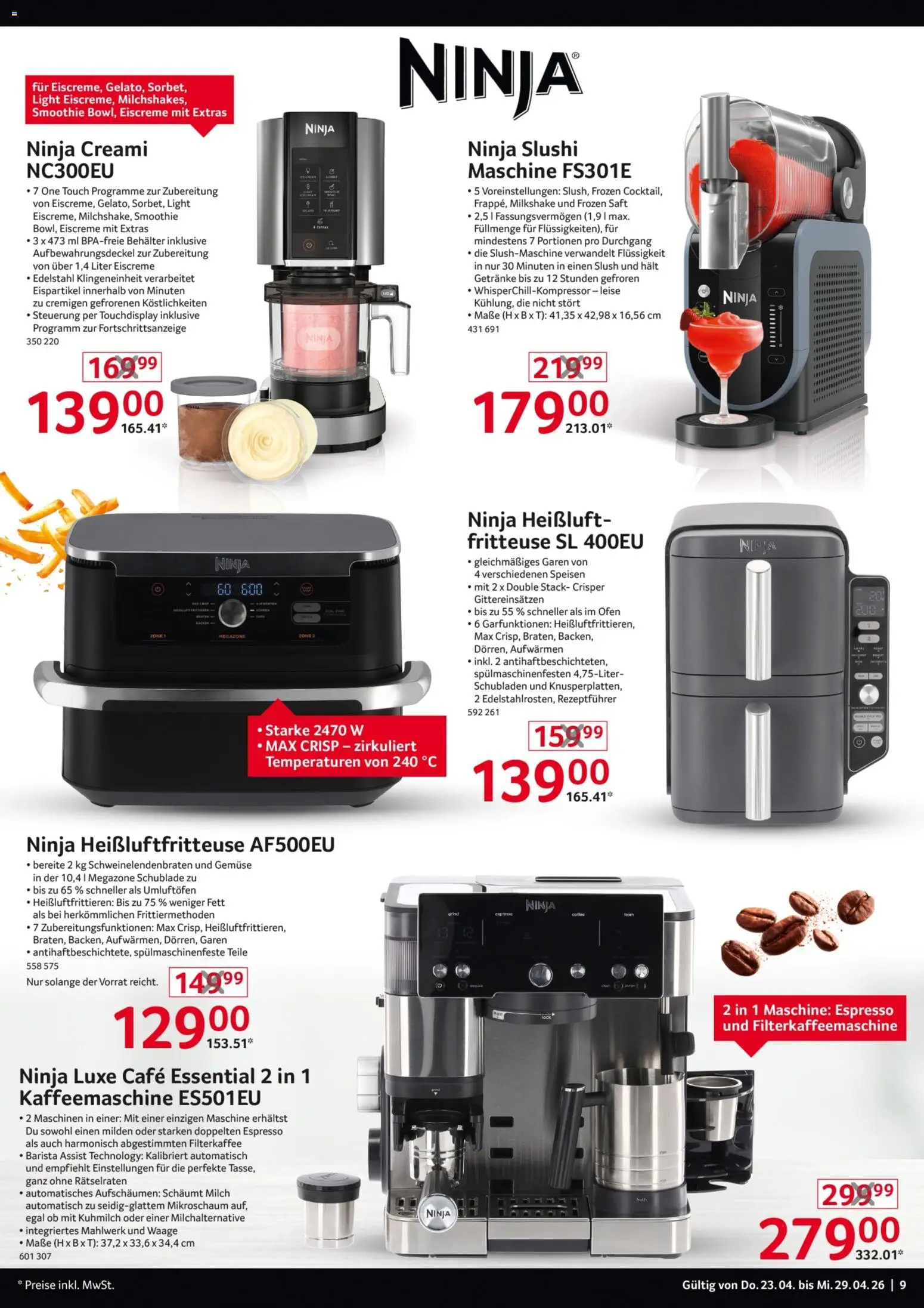 Selgros Non Food – gültig ab 23.04.2026 | Seite: 9 | Produkte: Ofen, Kaffeemaschine, Milch, Heißluftfritteuse