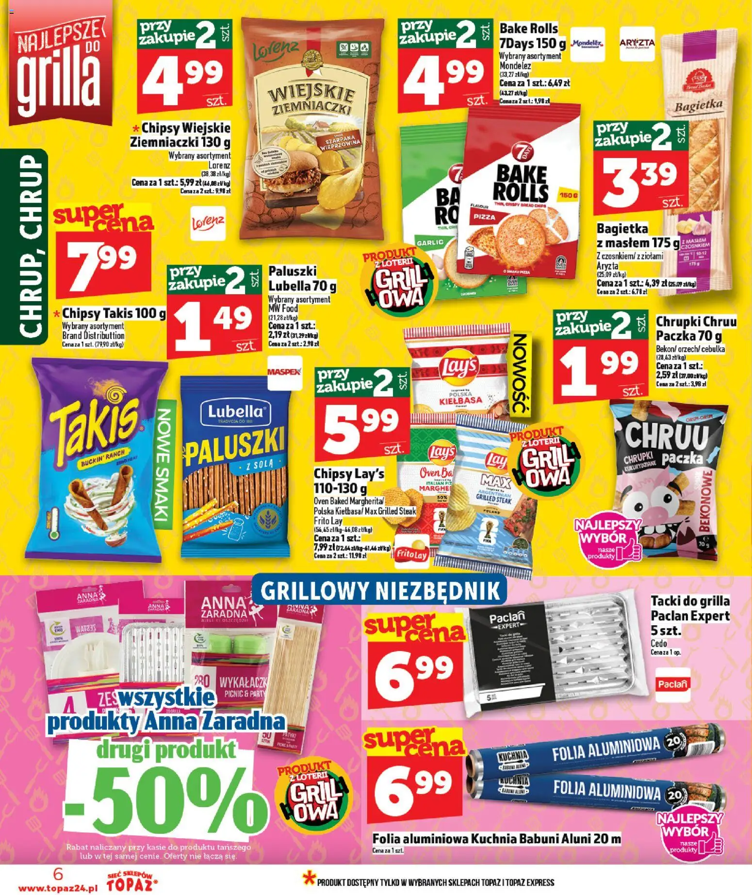 Topaz gazetka - MAZ od 30.04.2026 | Strona: 6 | Produkty: Kiełbasa, Grill, Ziemniaczki, Paluszki