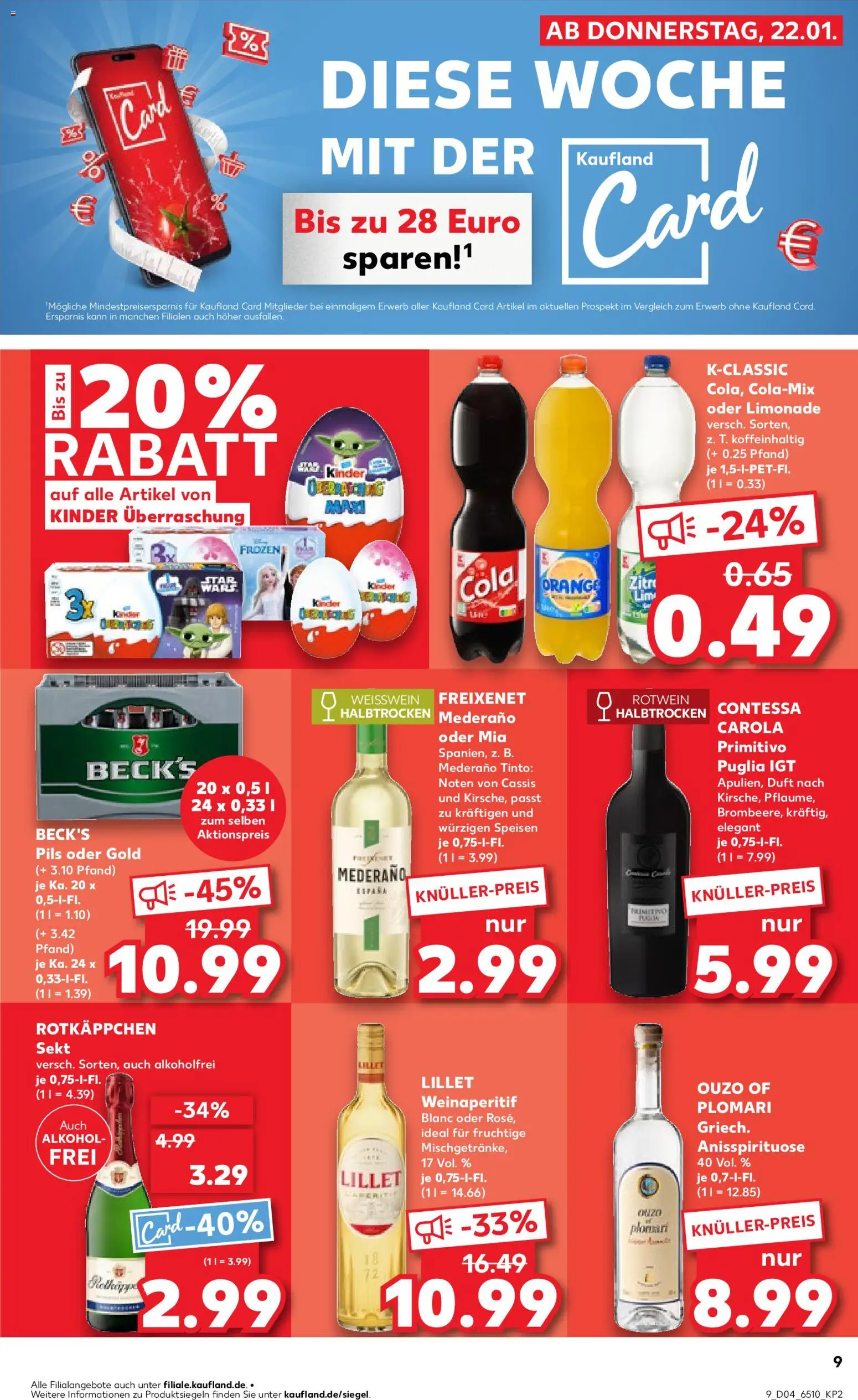 Kaufland prospekt Köln	 – gültig ab 22.01.2026 | Seite: 9 | Produkte: Ouzo, Cola, Freixenet mederano, Limonade