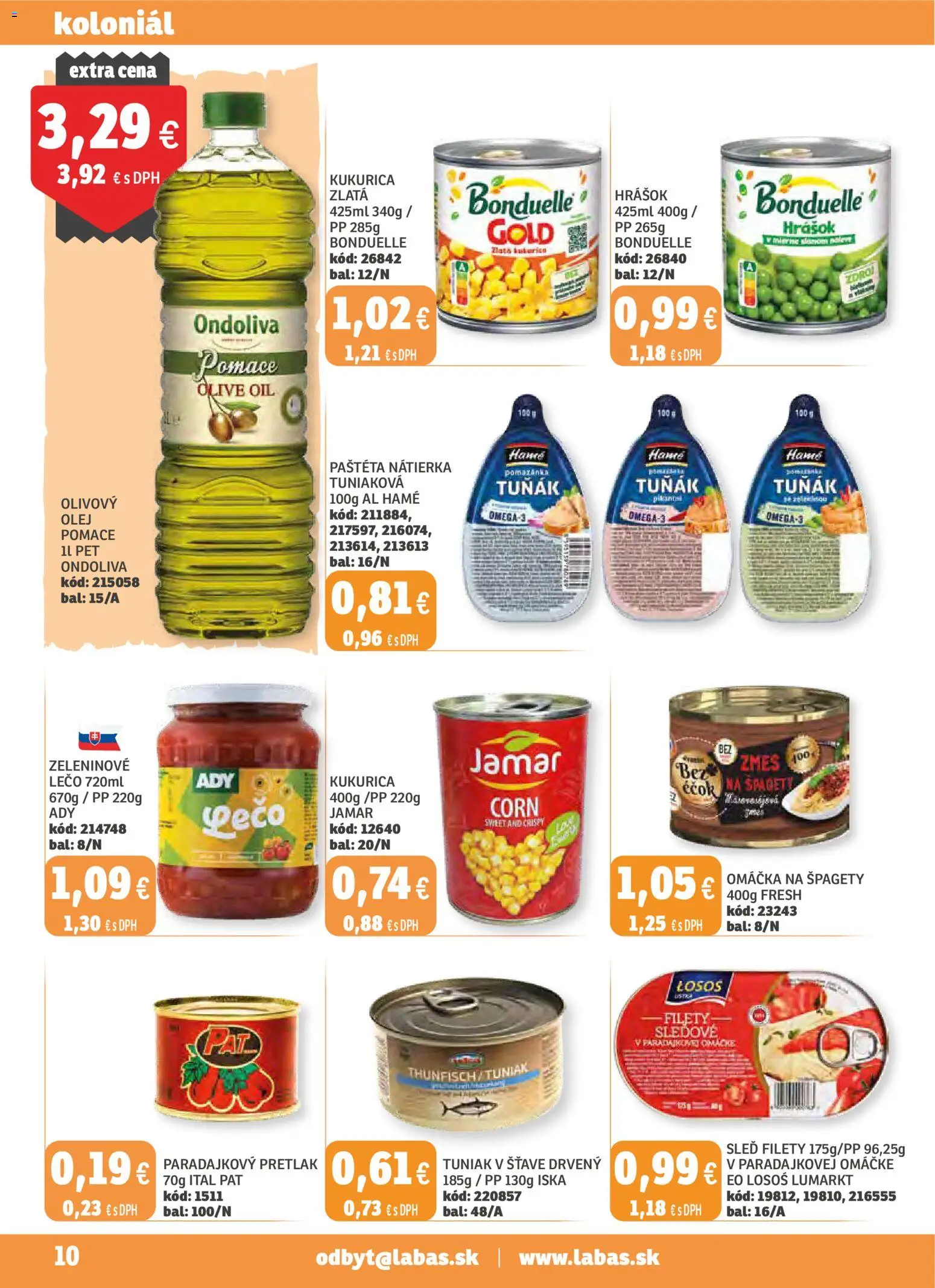 Nové Labaš akcie – leták je platný od 31.10.2025 | Strana: 10 | Produkty: Tuniak, Hrášok, Kukurica, Špagety