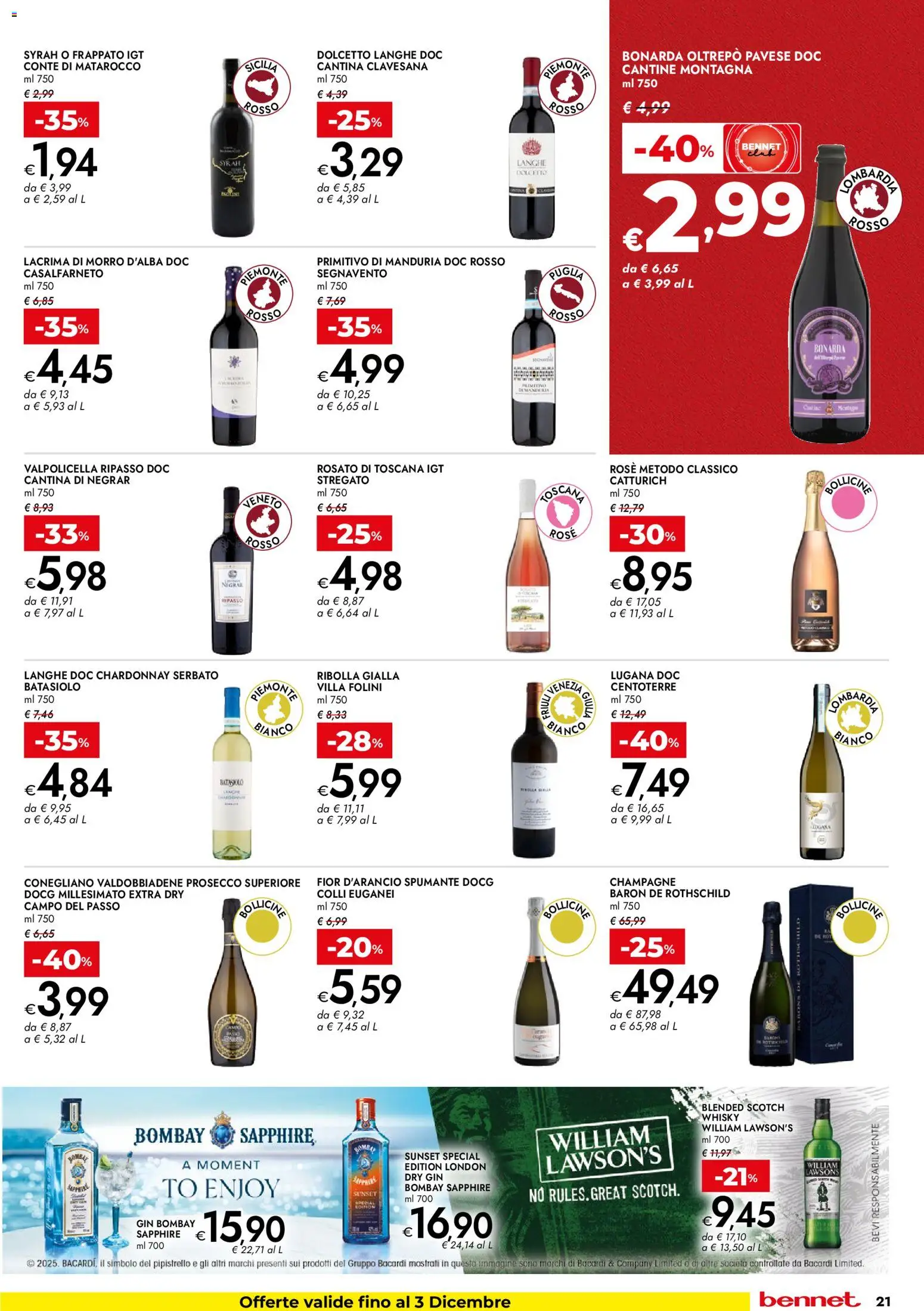 Volantino bennet del 20.11.2025 | Pagina: 21 | Prodotti: Gin, Prosecco, Spumante, Champagne