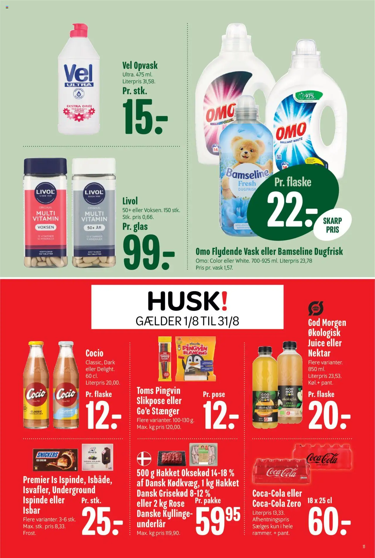 Min Købmand Tilbudsavis gyldig fra 08.08.2025 | Side: 11 | Produkter: Coca Cola, Oksekød, Cola, Solbær