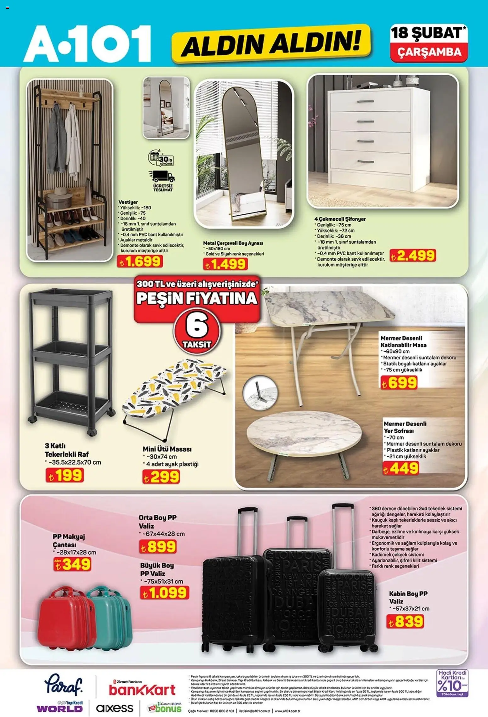 A101 Katalog Aldın Aldın - 18.02.2026 tarihinden itibaren geçerlidir | Sayfa: 12 | Ürünler: Masa, Makyaj, Boy aynası, Bant