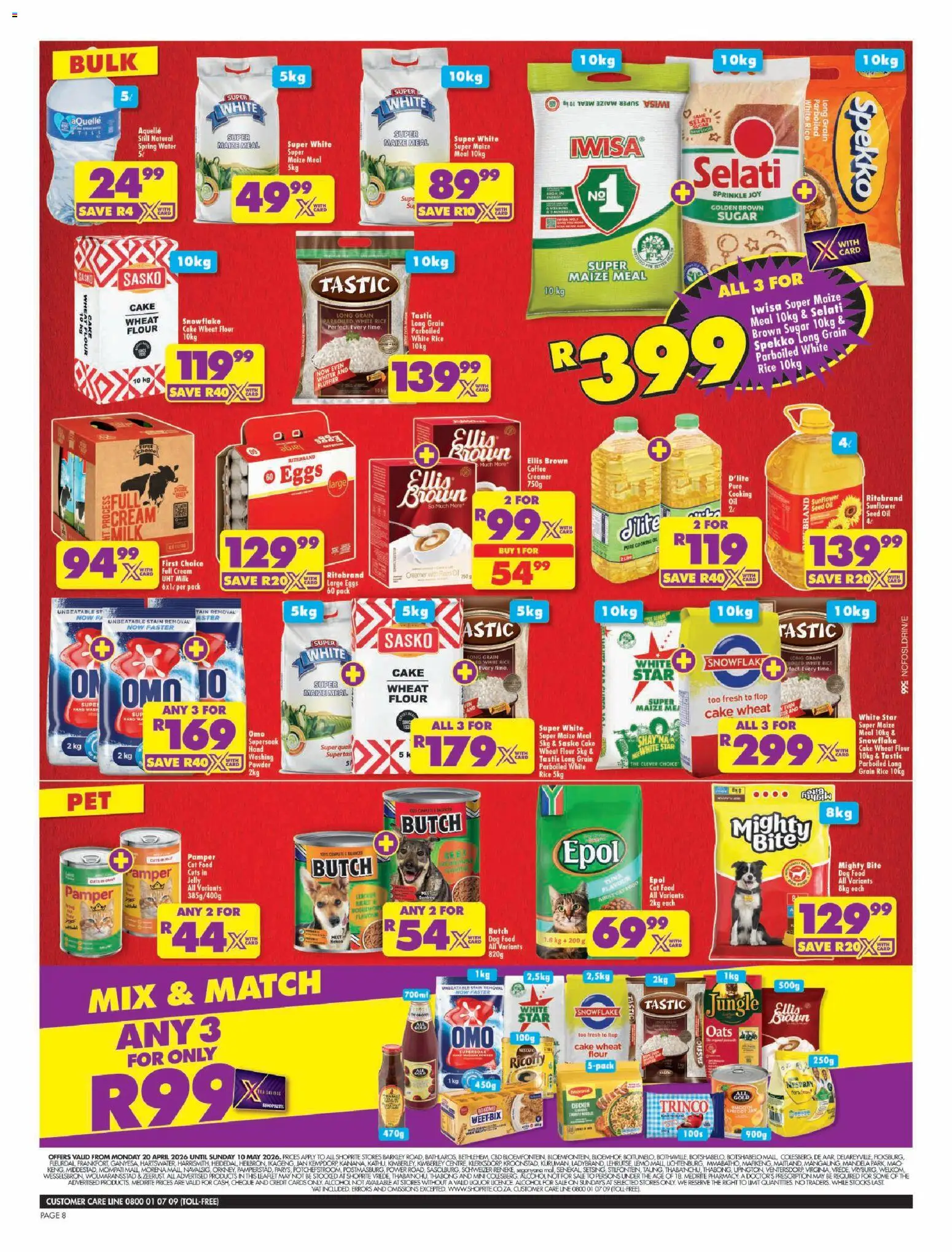 New Shoprite catalogue – valid from 20.04.2026 | Page: 8 | Products: Cake, Flour, Creamer, Chicken