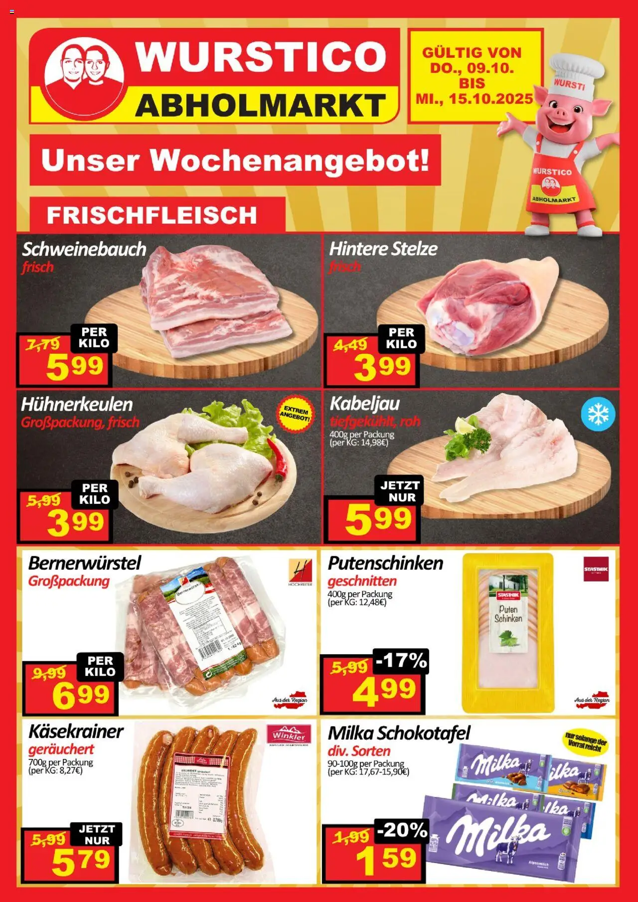 Wurstico Abholmarkt Flugblatt gültig ab 09.10.2025 | Seite: 1 | Produkte: Schinken