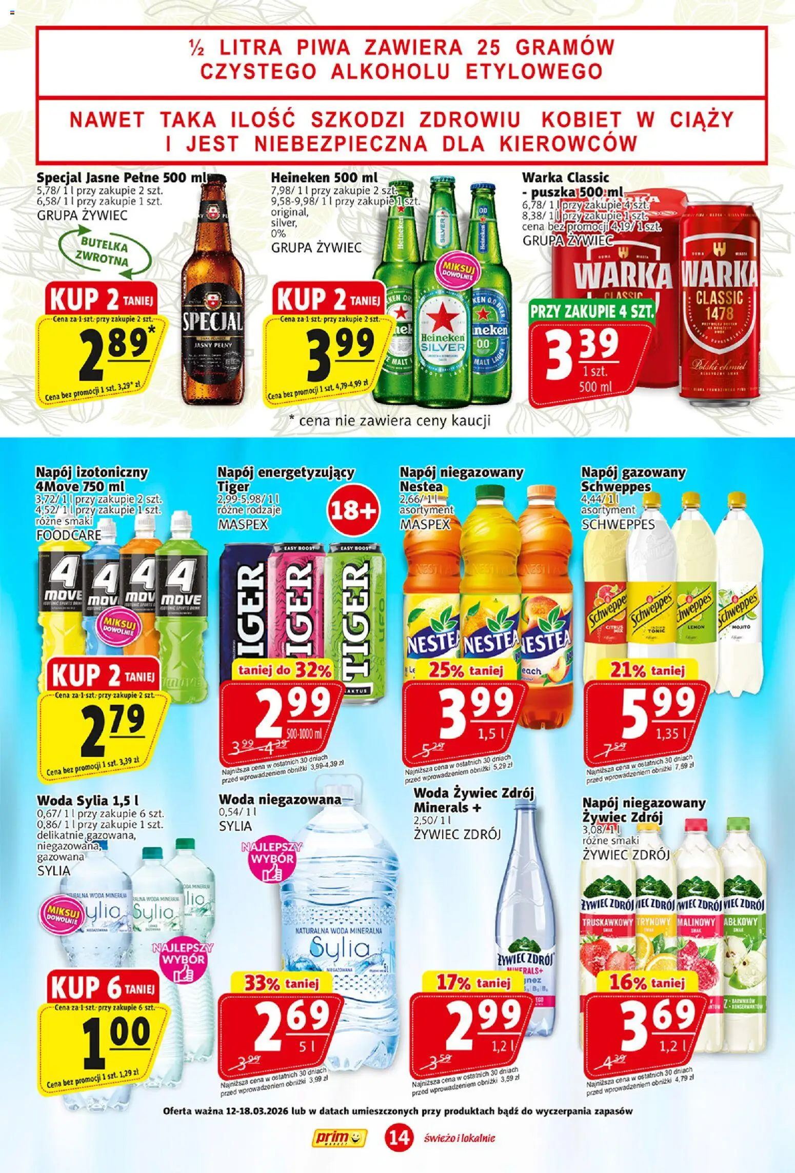 Prim Market gazetka od 12.03.2026 | Strona: 14 | Produkty: Woda żywiec, Woda niegazowana, Woda, Heineken
