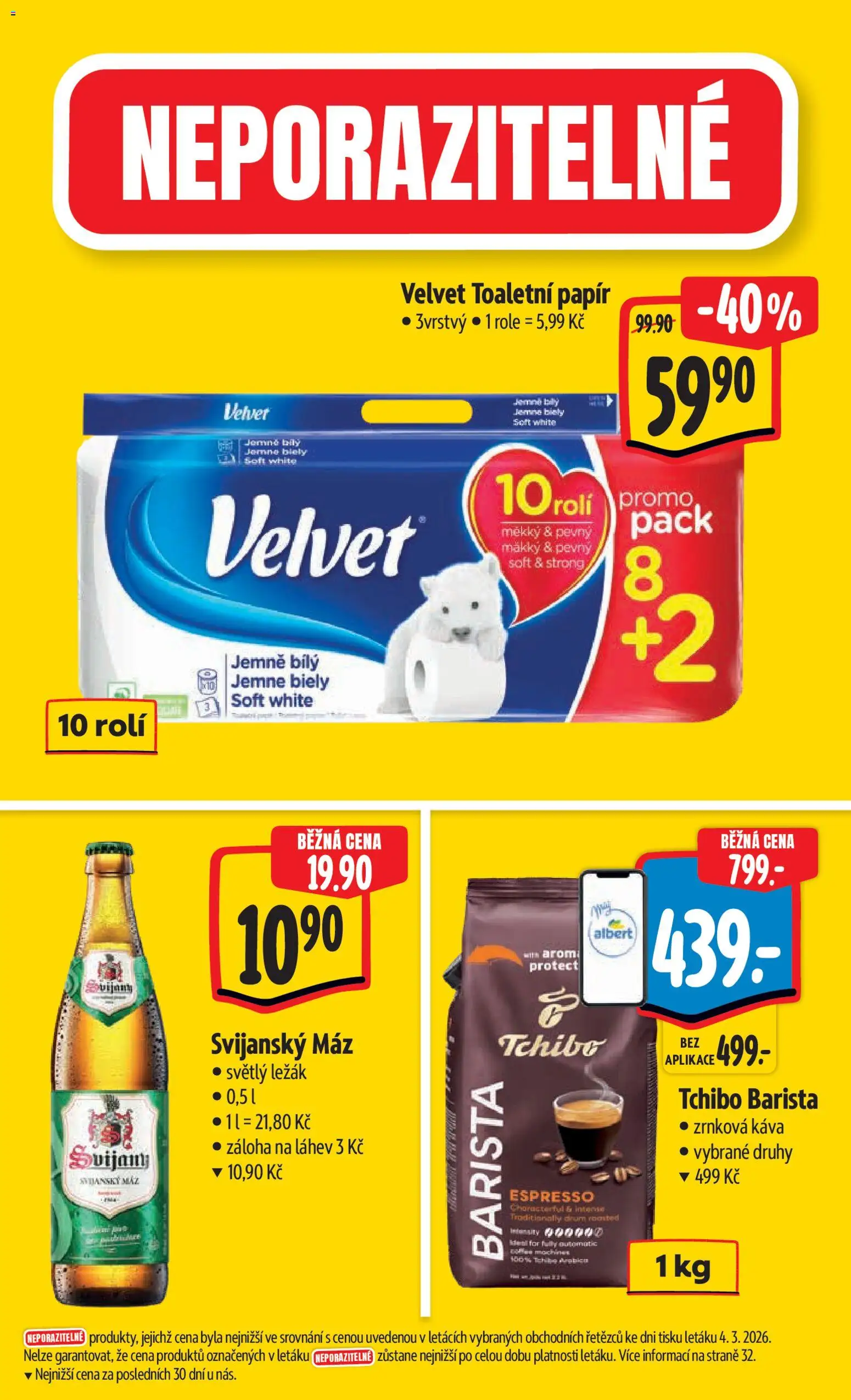 Albert leták - Hypermarket od 11.03.2026 | Strana: 5 | Produkty: Toaletní papír, Svijanský Máz, Tchibo barista, Velvet