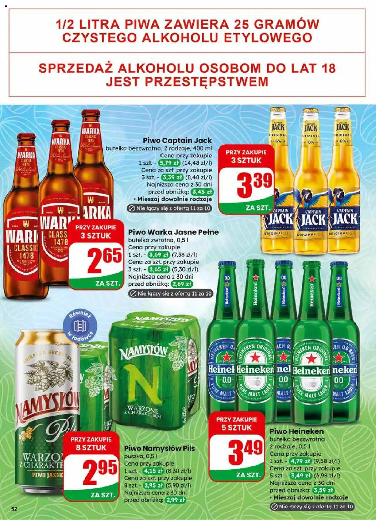 Dino gazetka od 01.04.2026 | Strona: 52 | Produkty: Warka, Piwo, Piwo Namysłów, Heineken