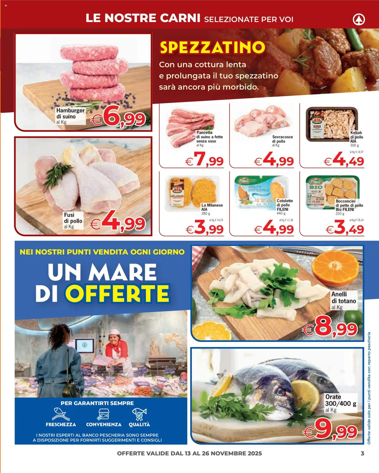 Volantino Despar del 13.11.2025 | Pagina: 3 | Prodotti: Petto di Pollo, Suino, Totano, Hamburger